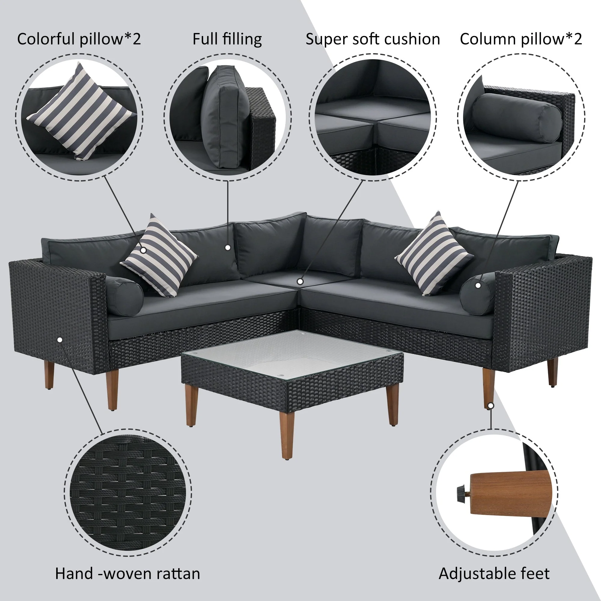 4-Pieces Outdoor Wicker Sofa Set with Colorful Pillows - Image 5