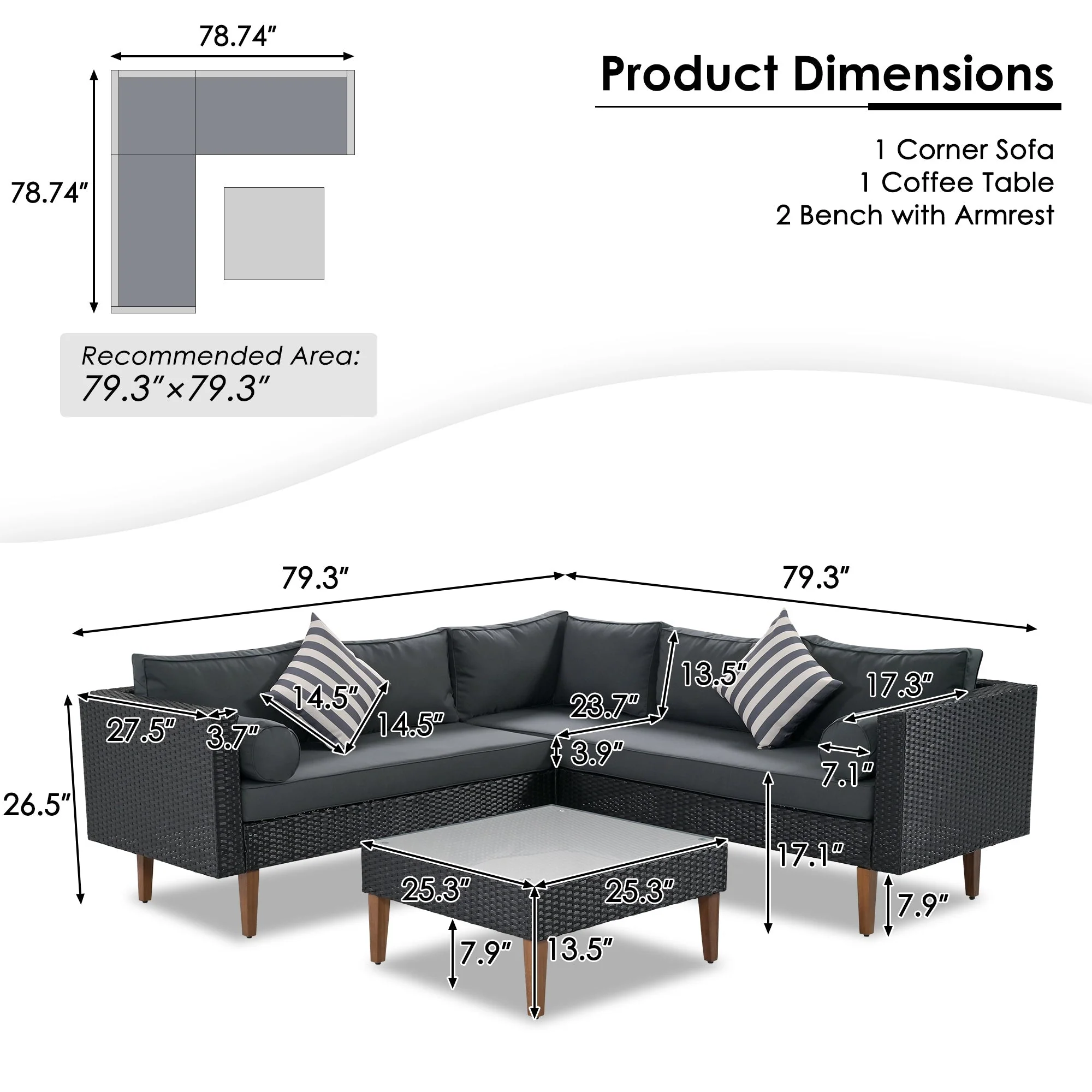 4-Pieces Outdoor Wicker Sofa Set with Colorful Pillows - Image 6