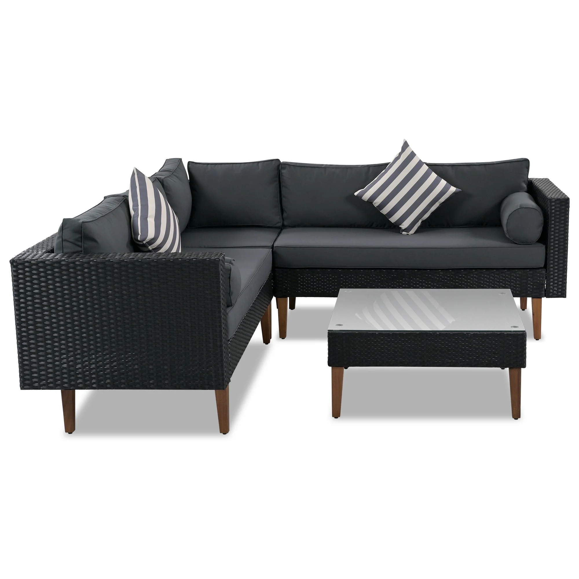 4-Pieces Outdoor Wicker Sofa Set with Colorful Pillows - Image 7
