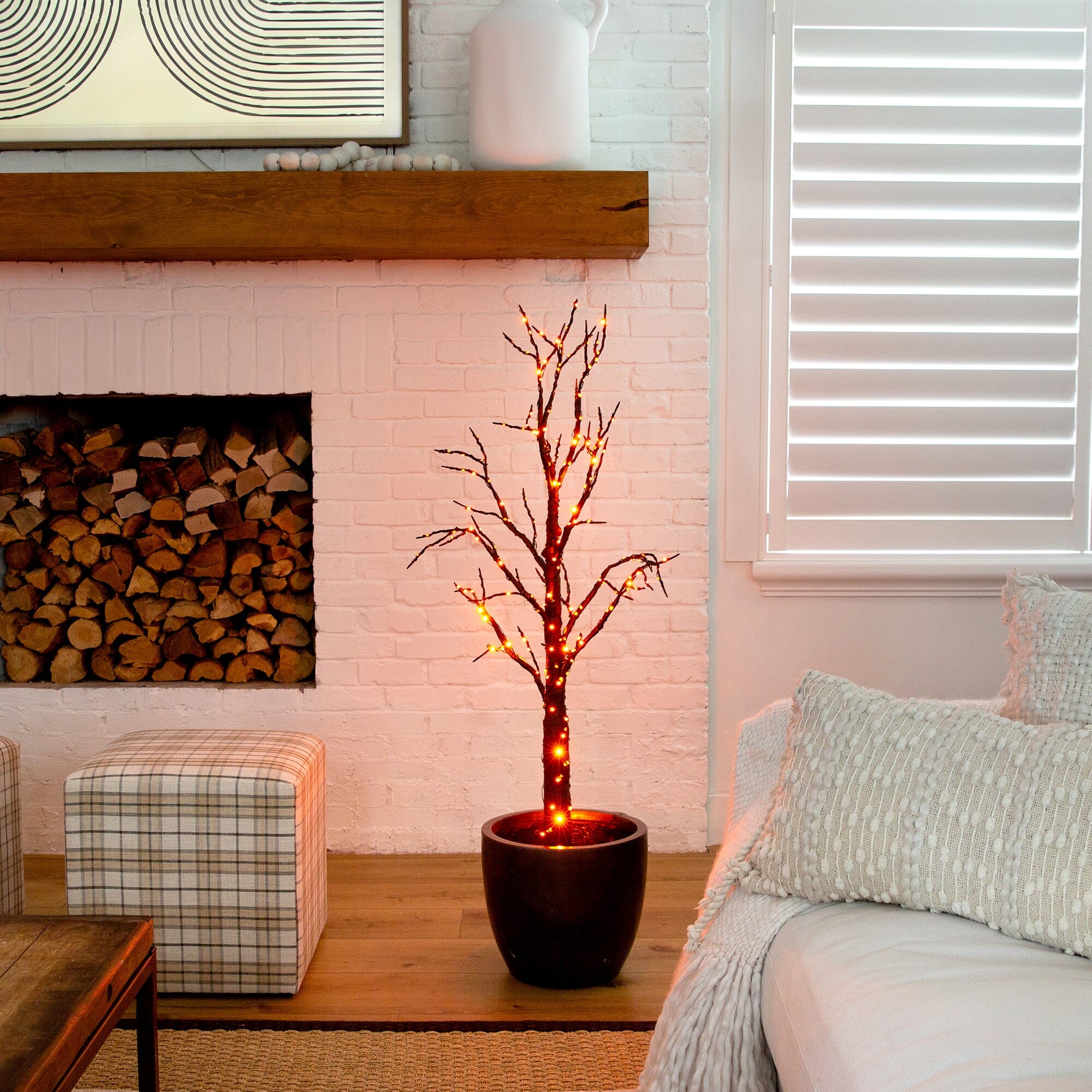 4’ Pre-Lit Artificial Halloween Twig Tree with 240 Orange & Purple LED Lights - Image 3