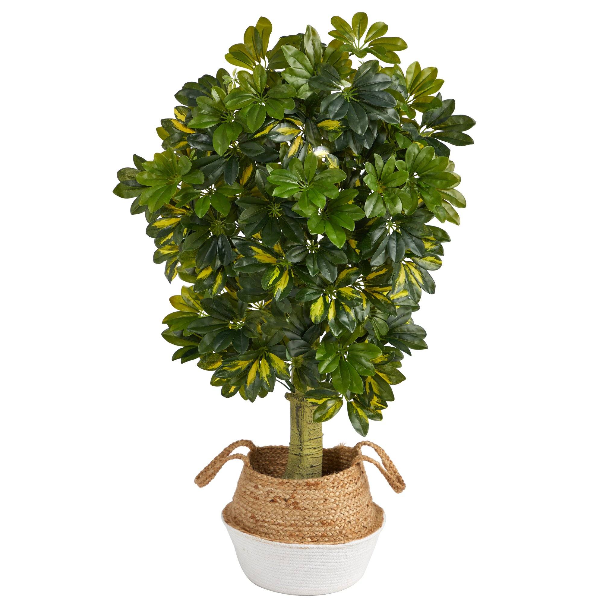 4’ Schefflera Artificial Tree in Boho Chic Handmade Cotton & Jute White Woven Planter (Real Touch) - Image 2