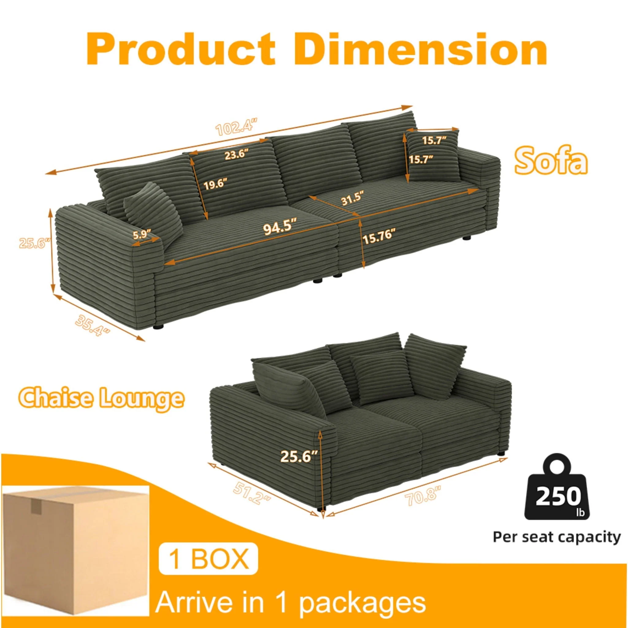 4 Seat Sofa, Modern Comfy Upholstered Sofa Cloud Couch, Deep Seat Couches With Soft Pillows - Image 12