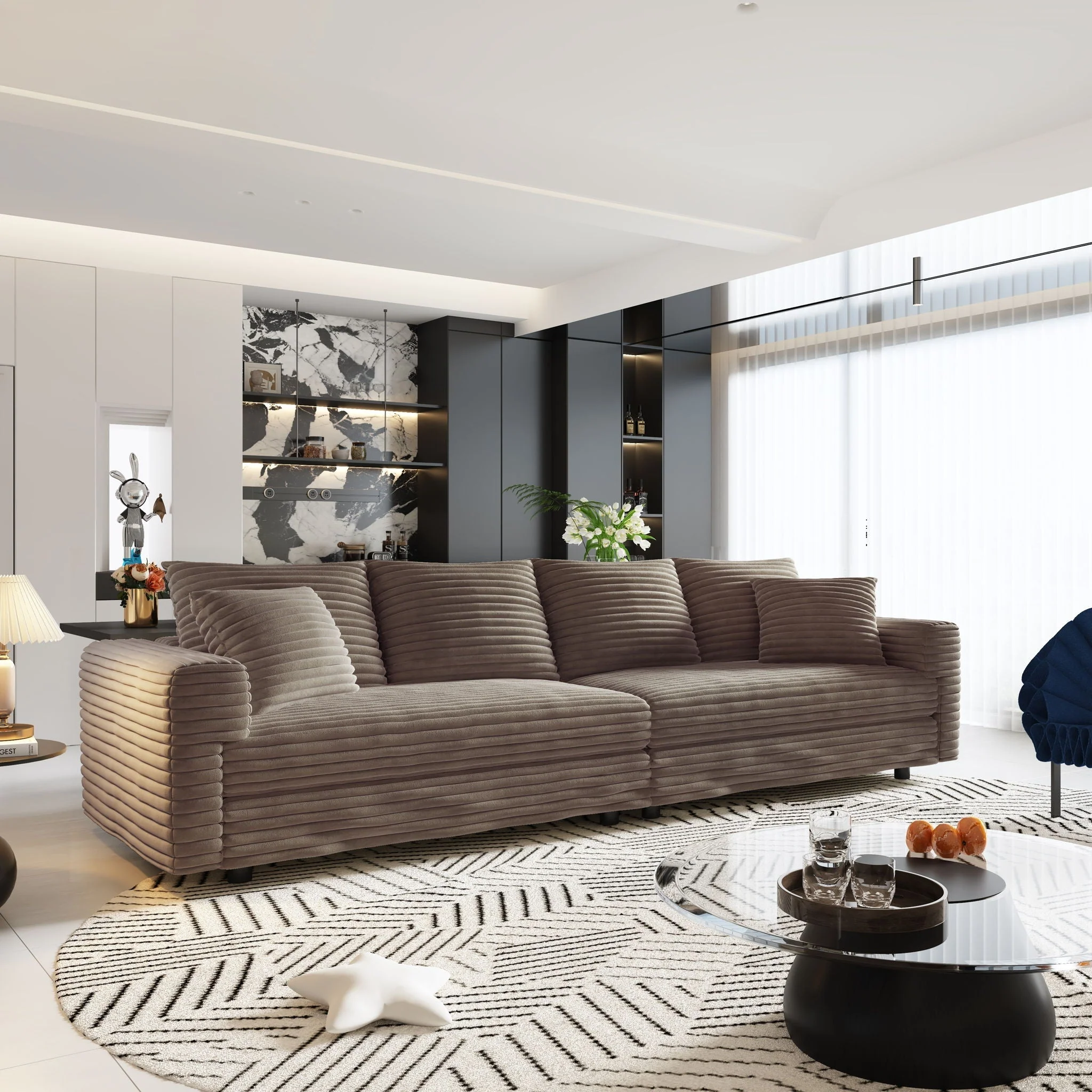 4 Seat Sofa, Modern Comfy Upholstered Sofa Cloud Couch, Deep Seat Couches With Soft Pillows - Image 13