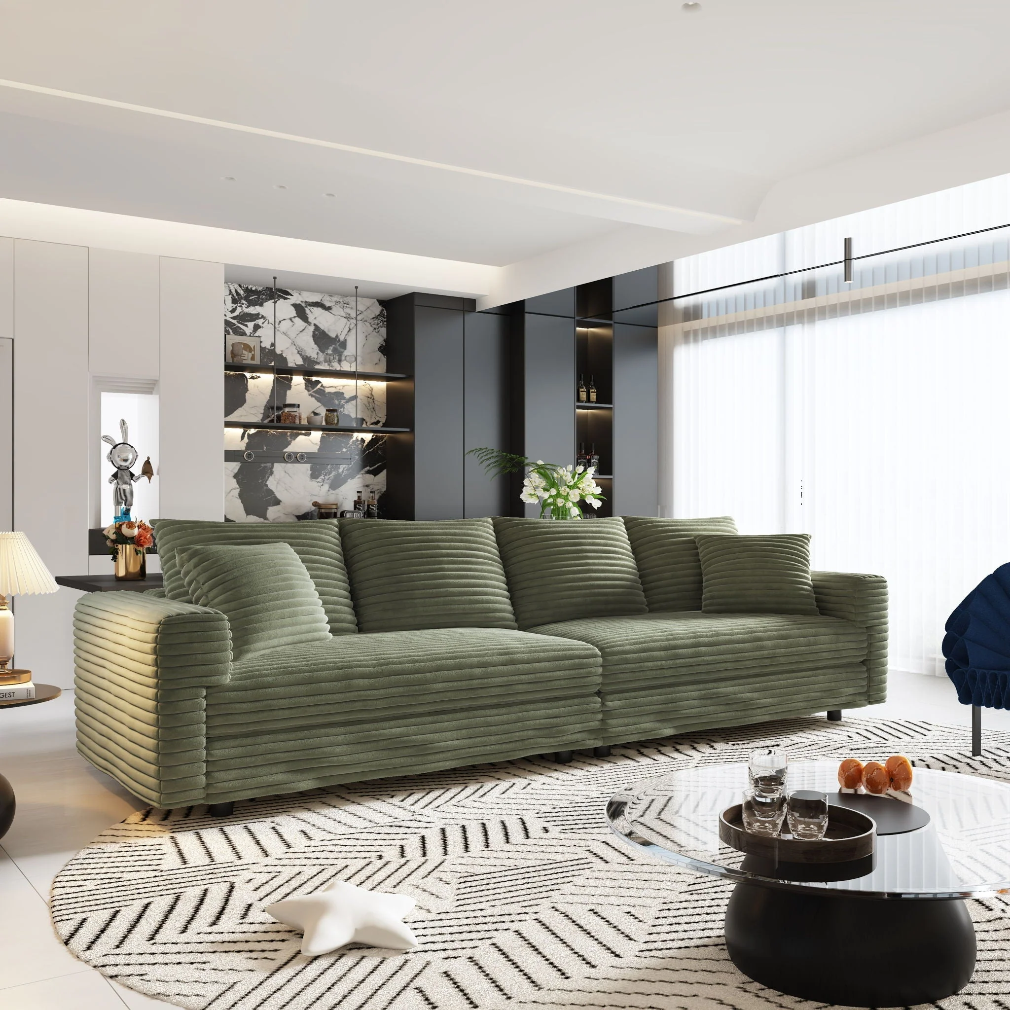 4 Seat Sofa, Modern Comfy Upholstered Sofa Cloud Couch, Deep Seat Couches With Soft Pillows - Image 15