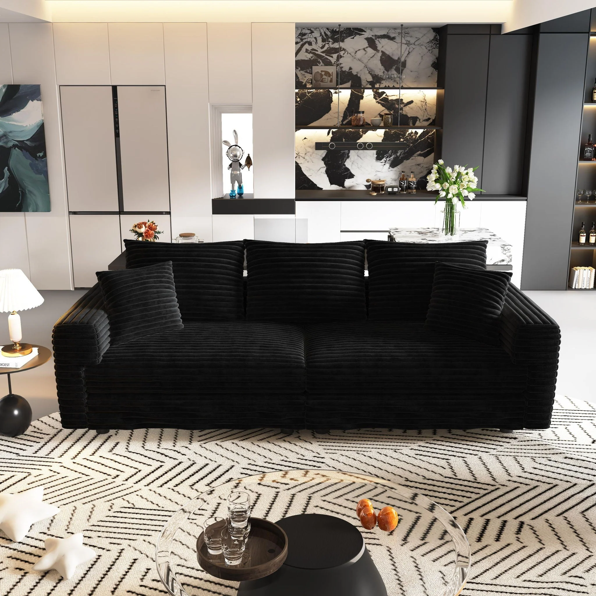 4 Seat Sofa, Modern Comfy Upholstered Sofa Cloud Couch, Deep Seat Couches With Soft Pillows - Image 17