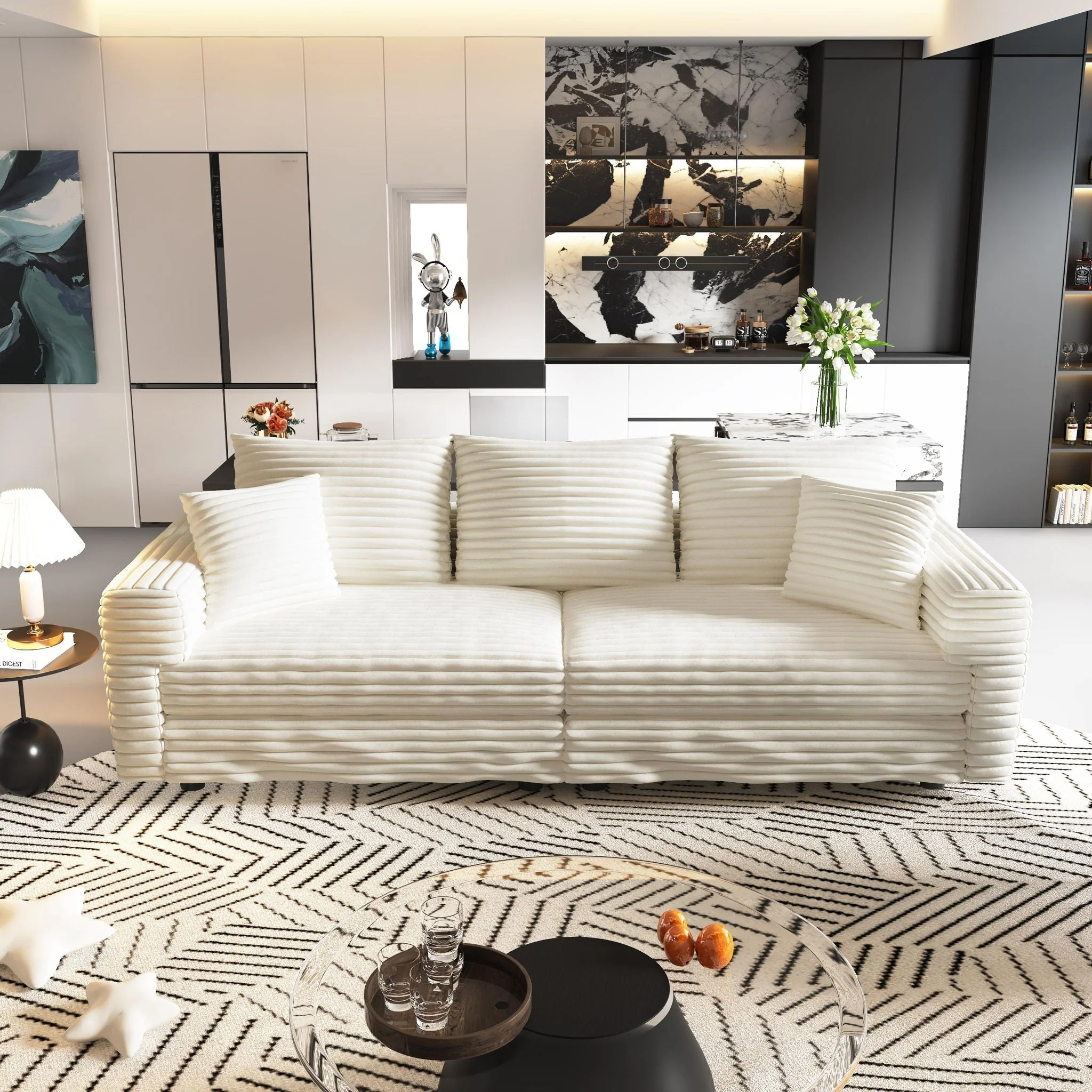 4 Seat Sofa, Modern Comfy Upholstered Sofa Cloud Couch, Deep Seat Couches With Soft Pillows - Image 18