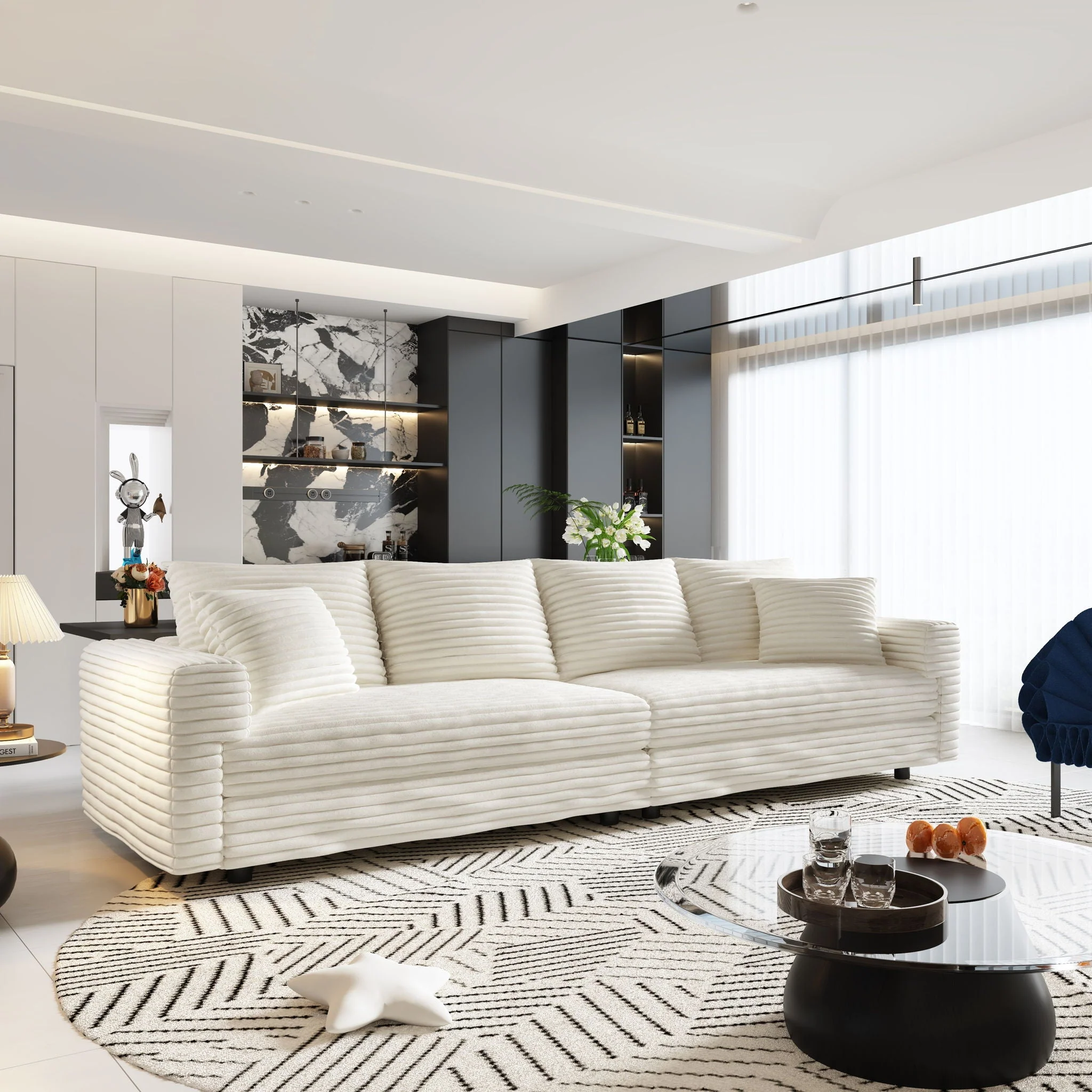 4 Seat Sofa, Modern Comfy Upholstered Sofa Cloud Couch, Deep Seat Couches With Soft Pillows - Image 21