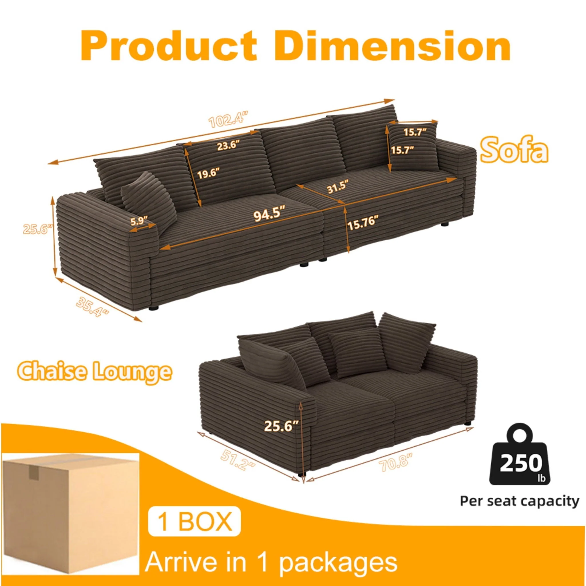 4 Seat Sofa, Modern Comfy Upholstered Sofa Cloud Couch, Deep Seat Couches With Soft Pillows - Image 25