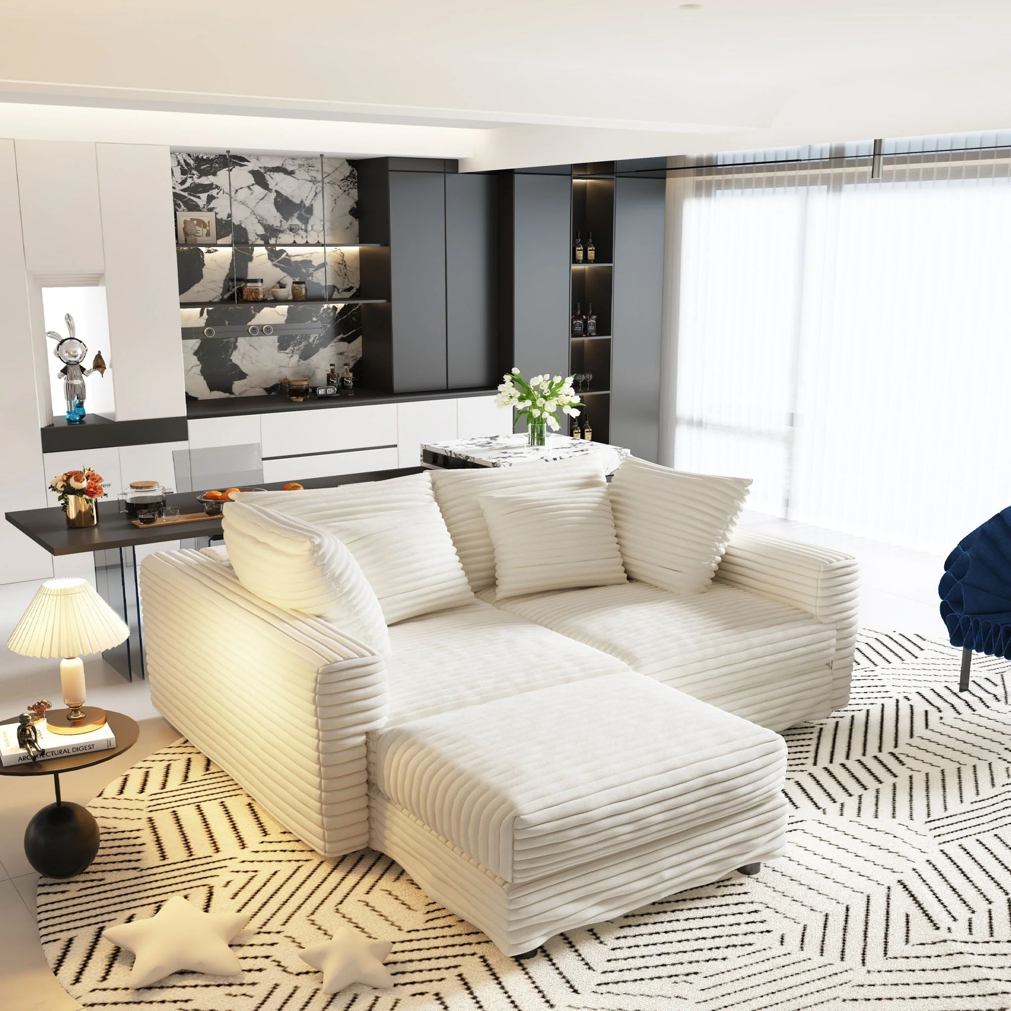 4 Seat Sofa With Soft Pillows And Movable Ottoman - Image 3