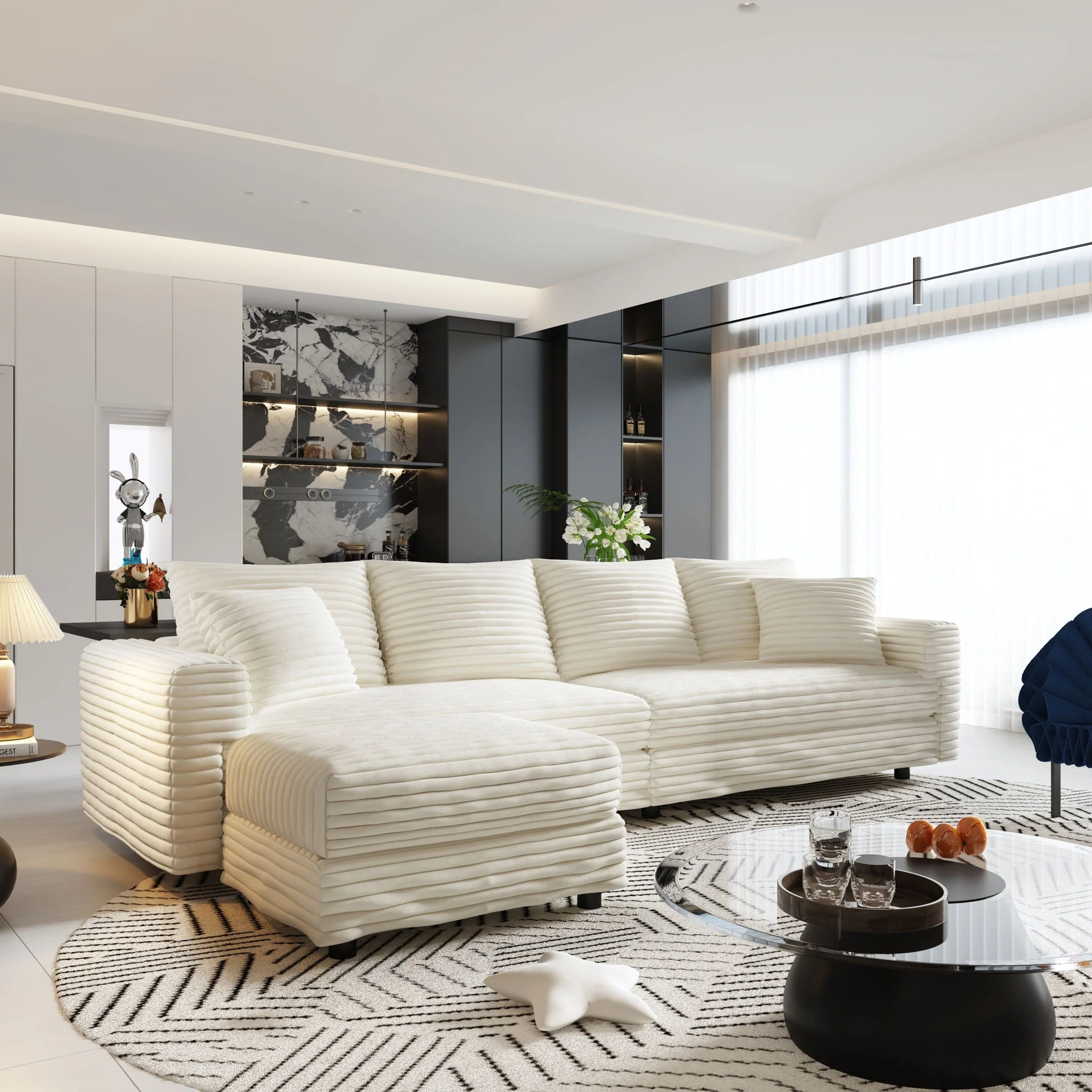 4 Seat Sofa With Soft Pillows And Movable Ottoman - Image 4