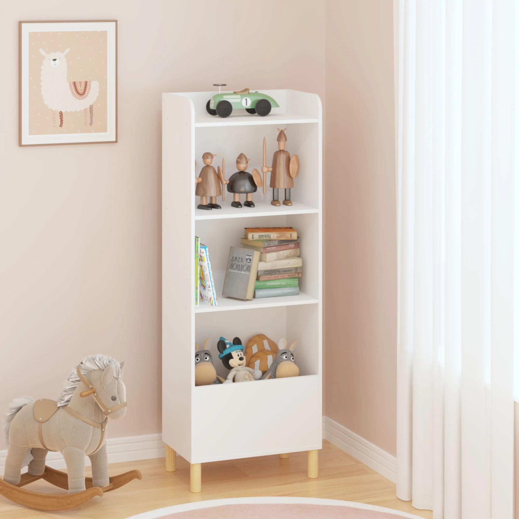 4 Tier Bookcase, Book Display With Safety Restraint, Storage Cabinet For Playroom - White - Image 2