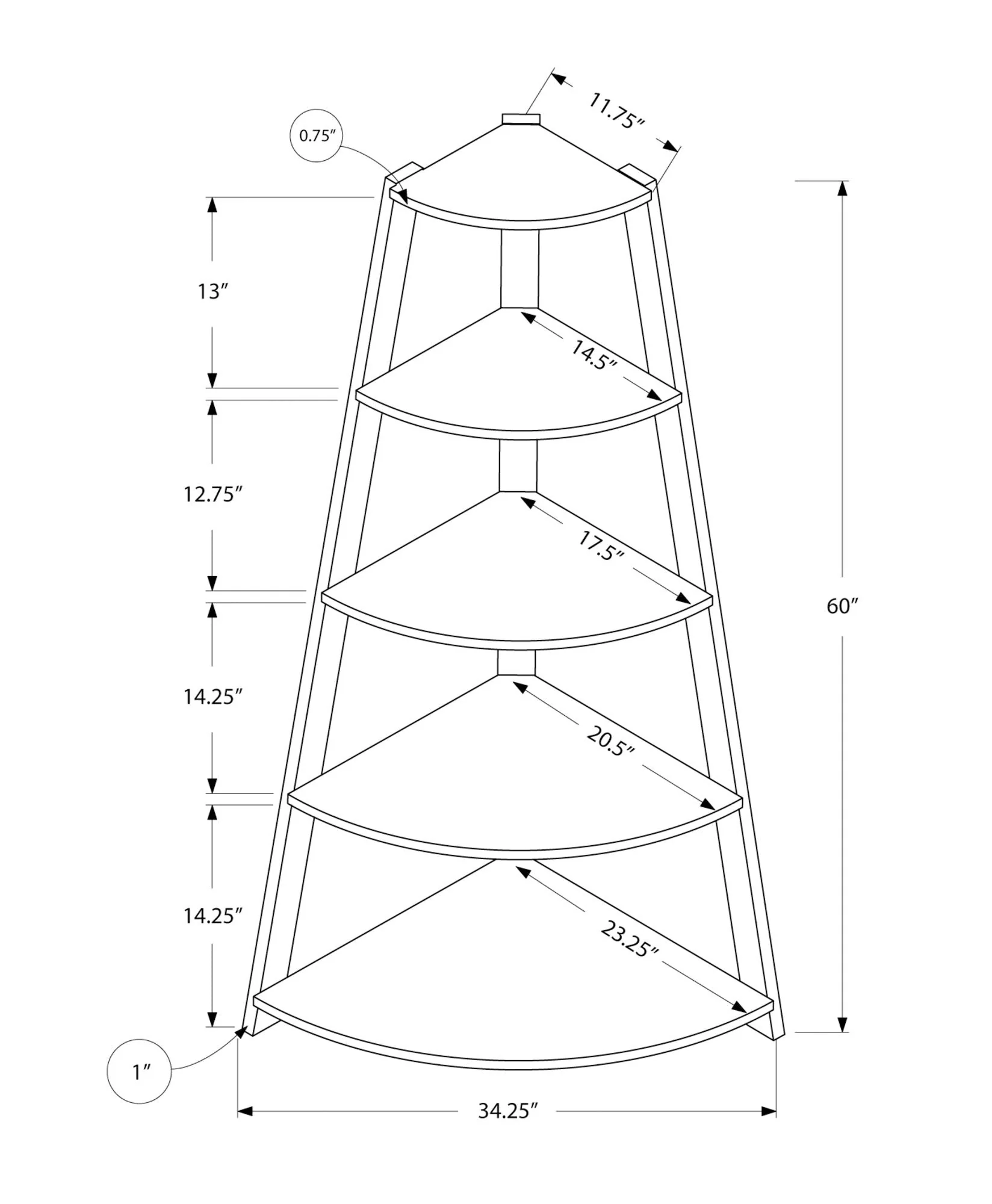 4-Tier Corner Bookshelf, Modern & Contemporary Style - Image 5