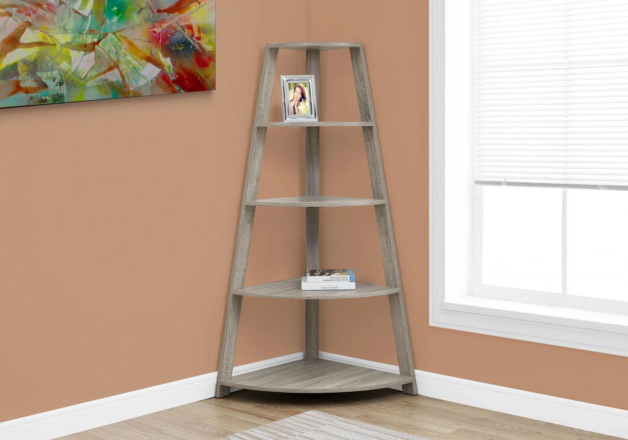 4-Tier Corner Bookshelf, Modern & Contemporary Style - Image 8