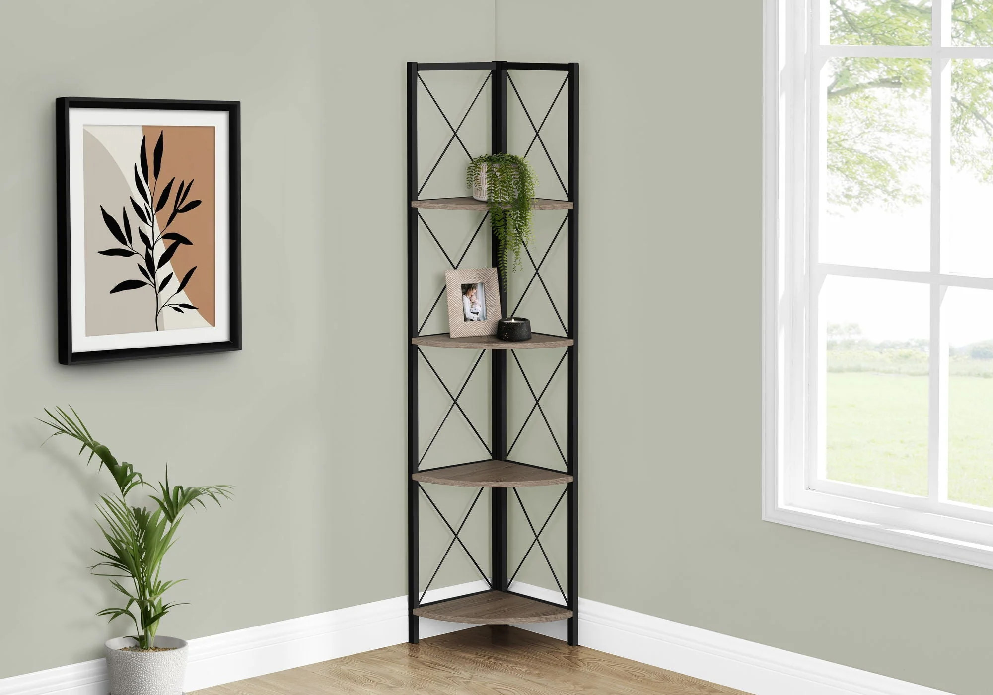 4-Tier Corner Bookshelf with Marble Look and Metal Frame - Image 3