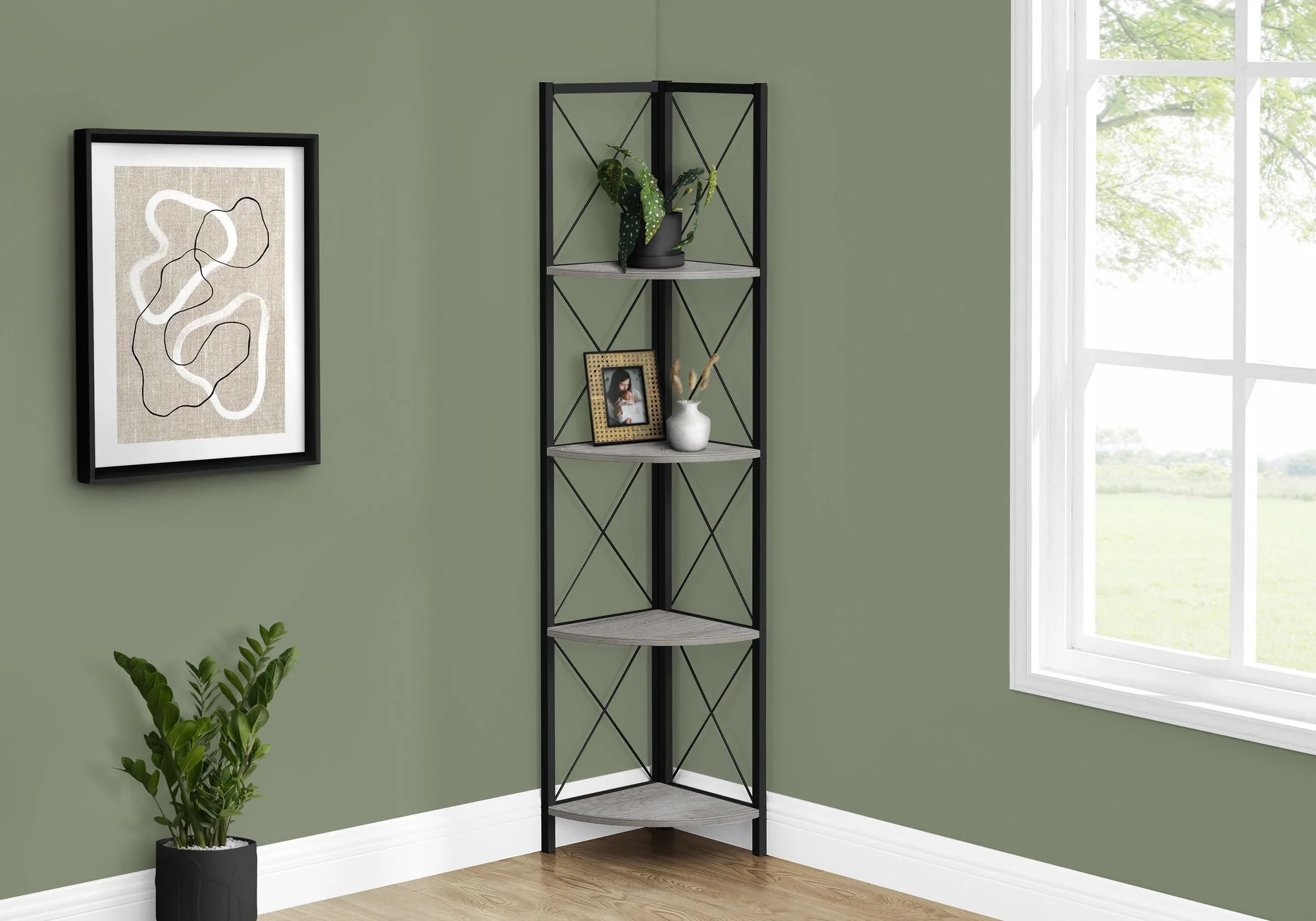 4-Tier Corner Bookshelf with Marble Look and Metal Frame - Image 4