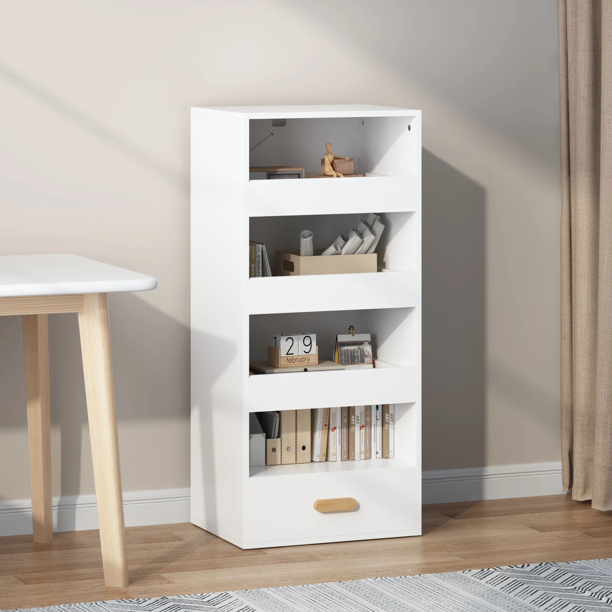 4 Tier Freestanding Bookshelf With 3 Sliding Drawers And 1 Bottom Drawer - White - Image 3