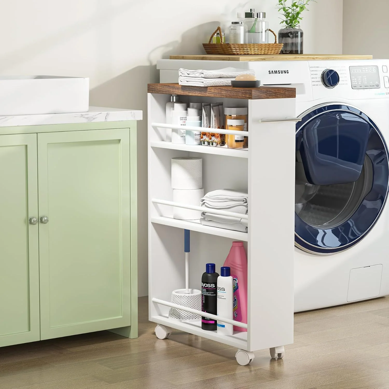 4 Tier Narrow Rolling Kitchen Slim Storage Cart - Image 6
