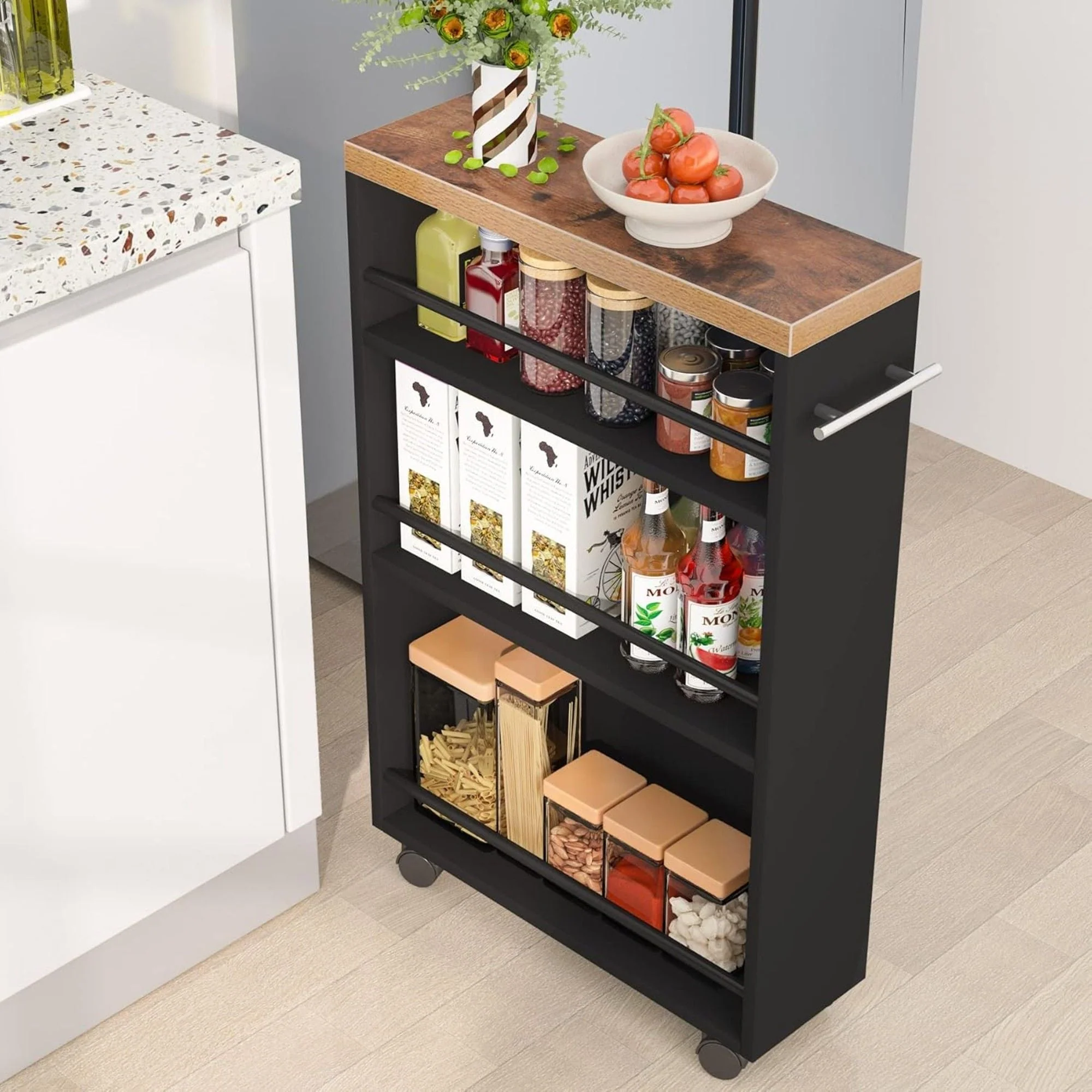 4 Tier Narrow Rolling Kitchen Slim Storage Cart - Image 8