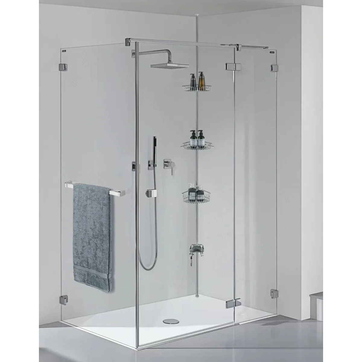 4 Tier Rustproof Shower Caddy Corner Organizer with Adjustable Shelves and Tension Pole - Image 10