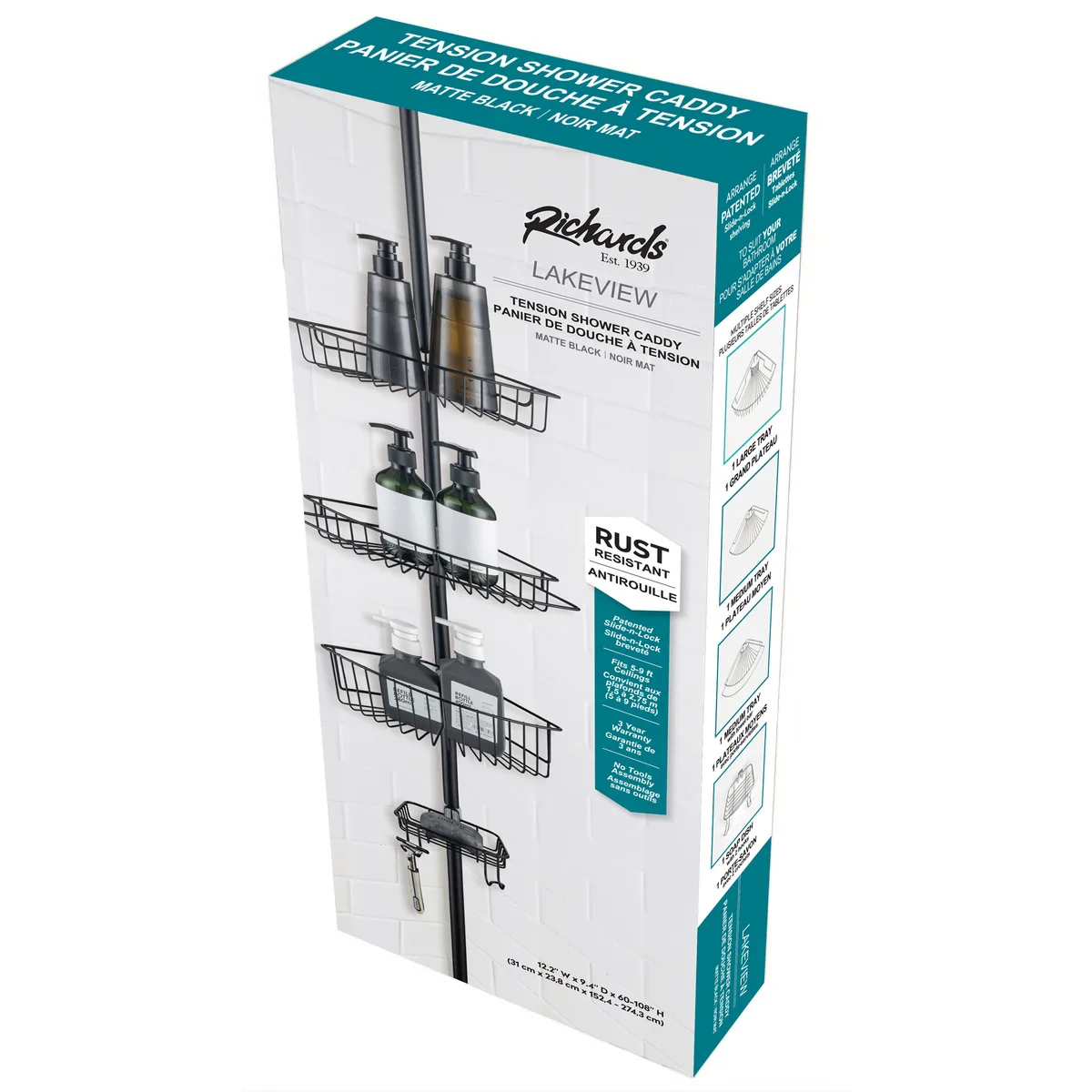 4 Tier Rustproof Shower Caddy Corner Organizer with Adjustable Shelves and Tension Pole - Image 15