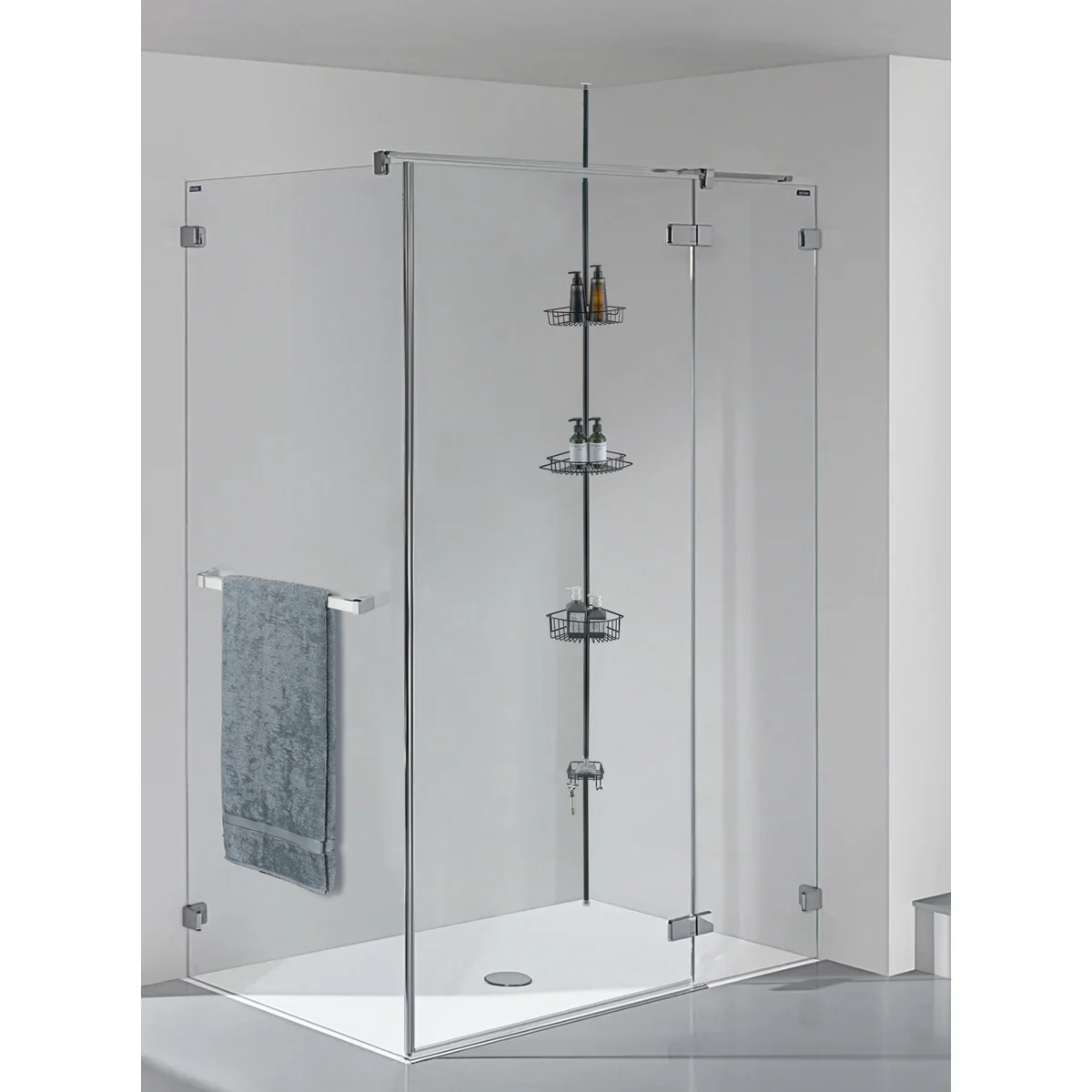 4 Tier Rustproof Shower Caddy Corner Organizer with Adjustable Shelves and Tension Pole - Image 16