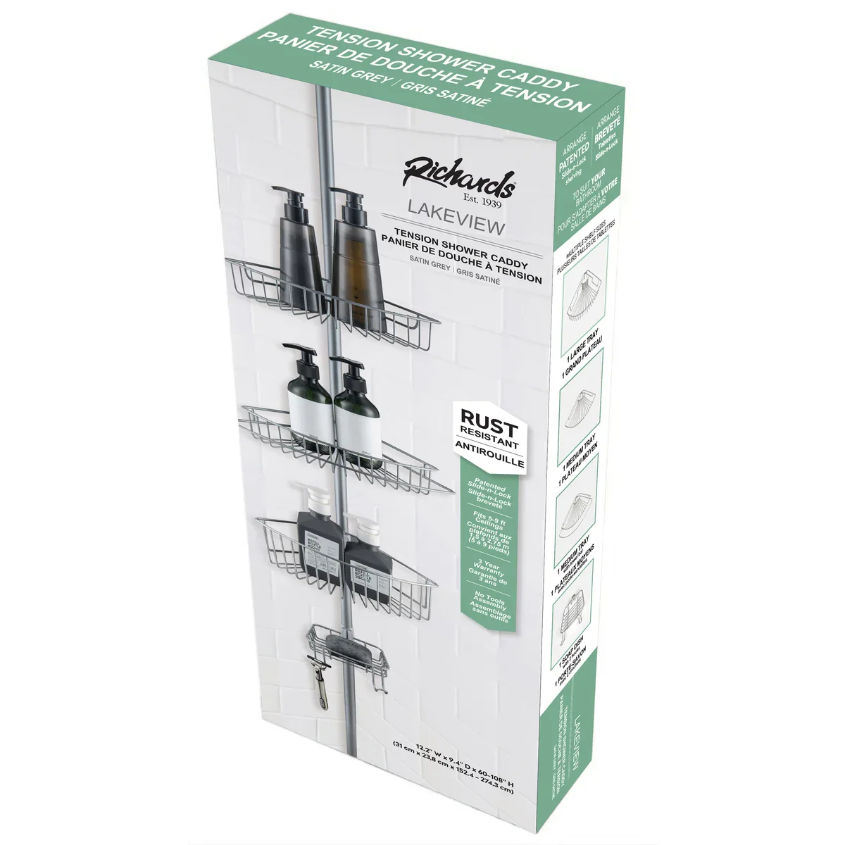 4 Tier Rustproof Shower Caddy Corner Organizer with Adjustable Shelves and Tension Pole - Image 4