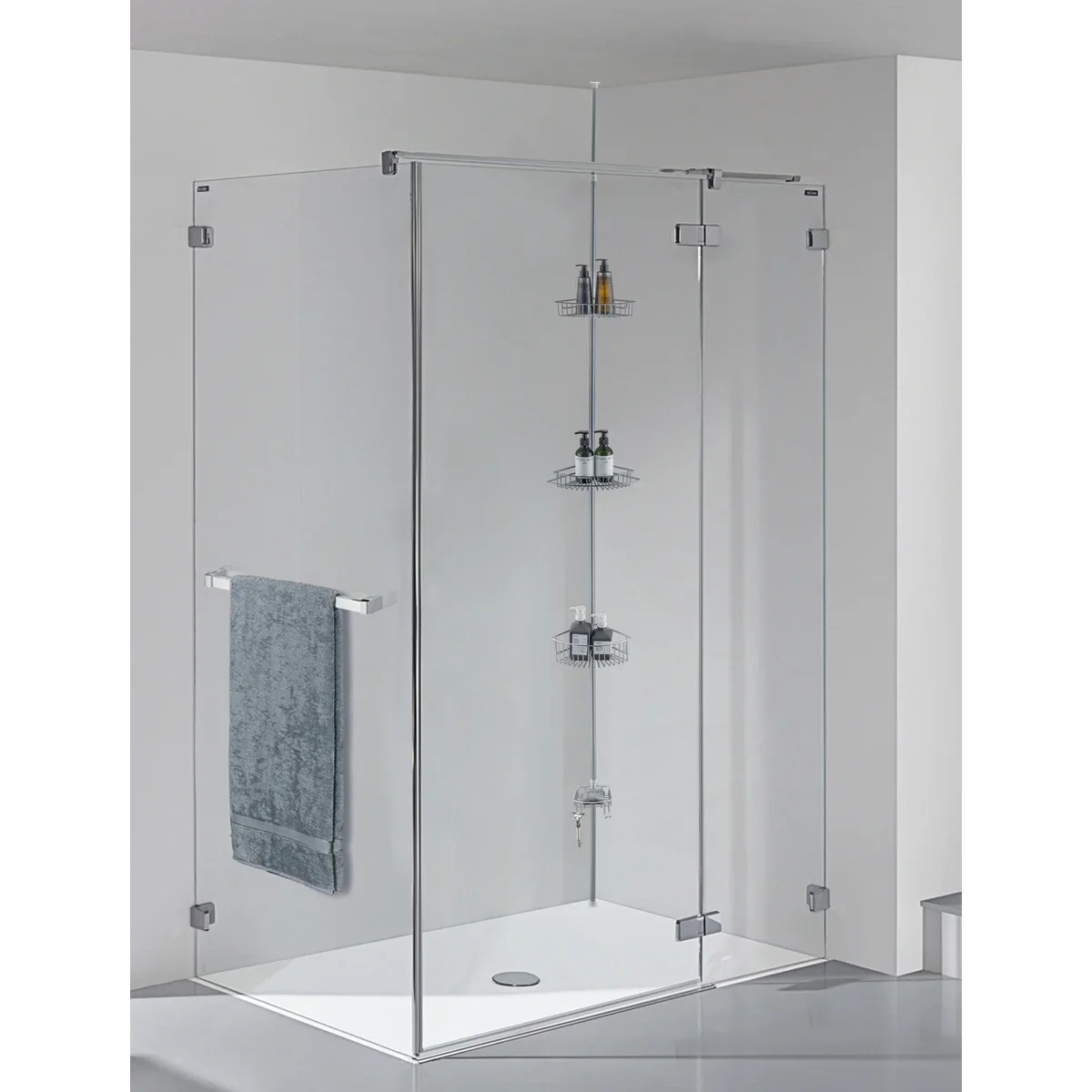 4 Tier Rustproof Shower Caddy Corner Organizer with Adjustable Shelves and Tension Pole - Image 5