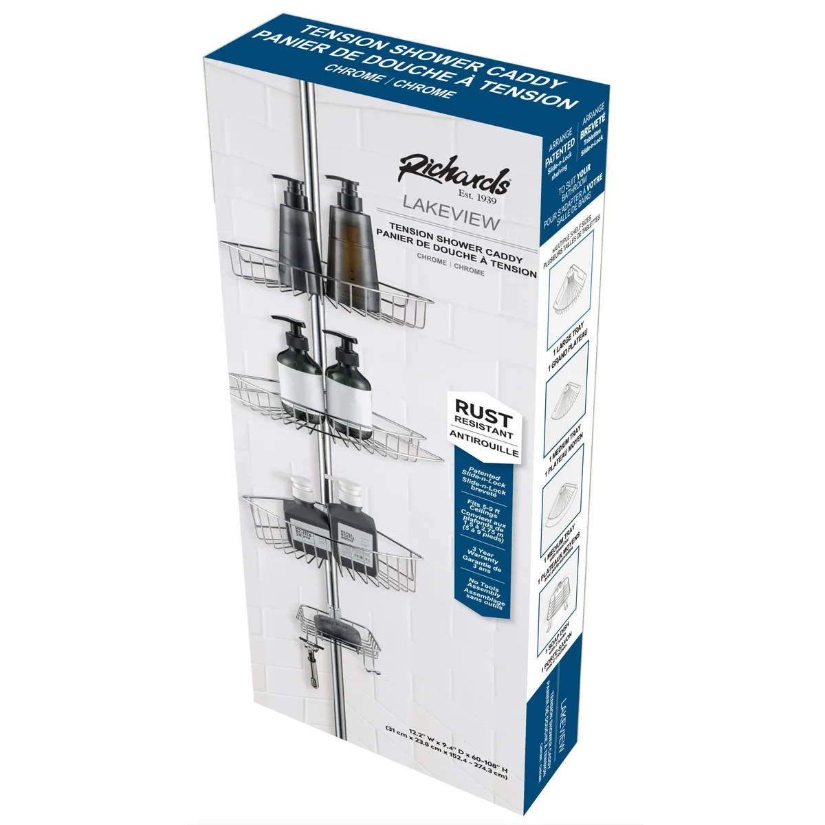 4 Tier Rustproof Shower Caddy Corner Organizer with Adjustable Shelves and Tension Pole - Image 9