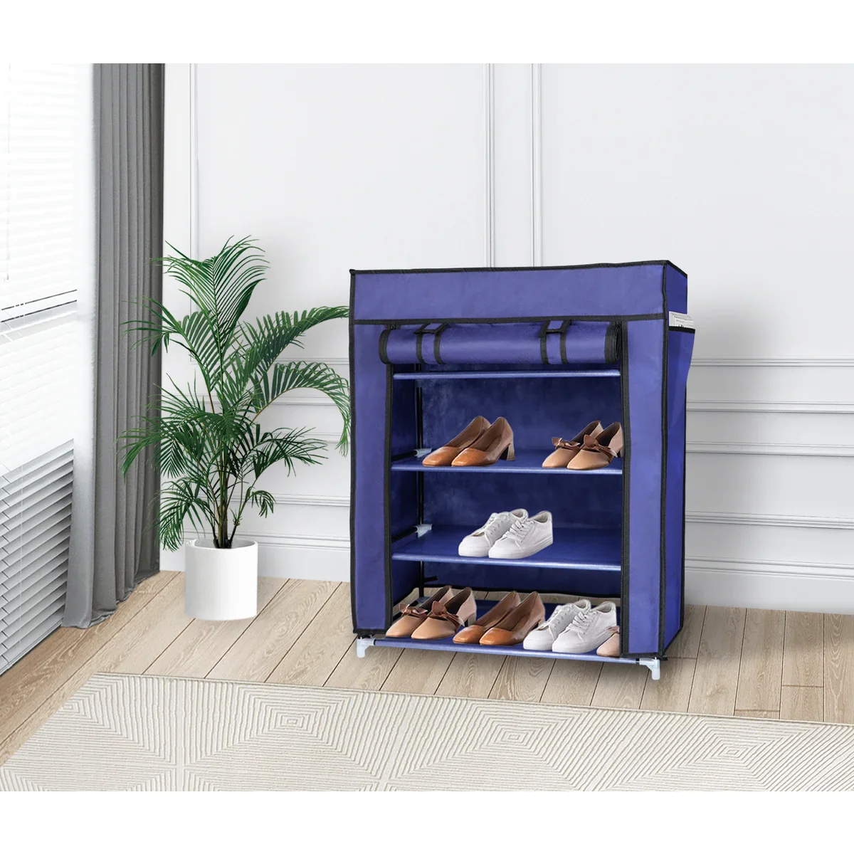 4 Tier Shoe Rack with Side Pocket Holds 24 Shoes - Image 15