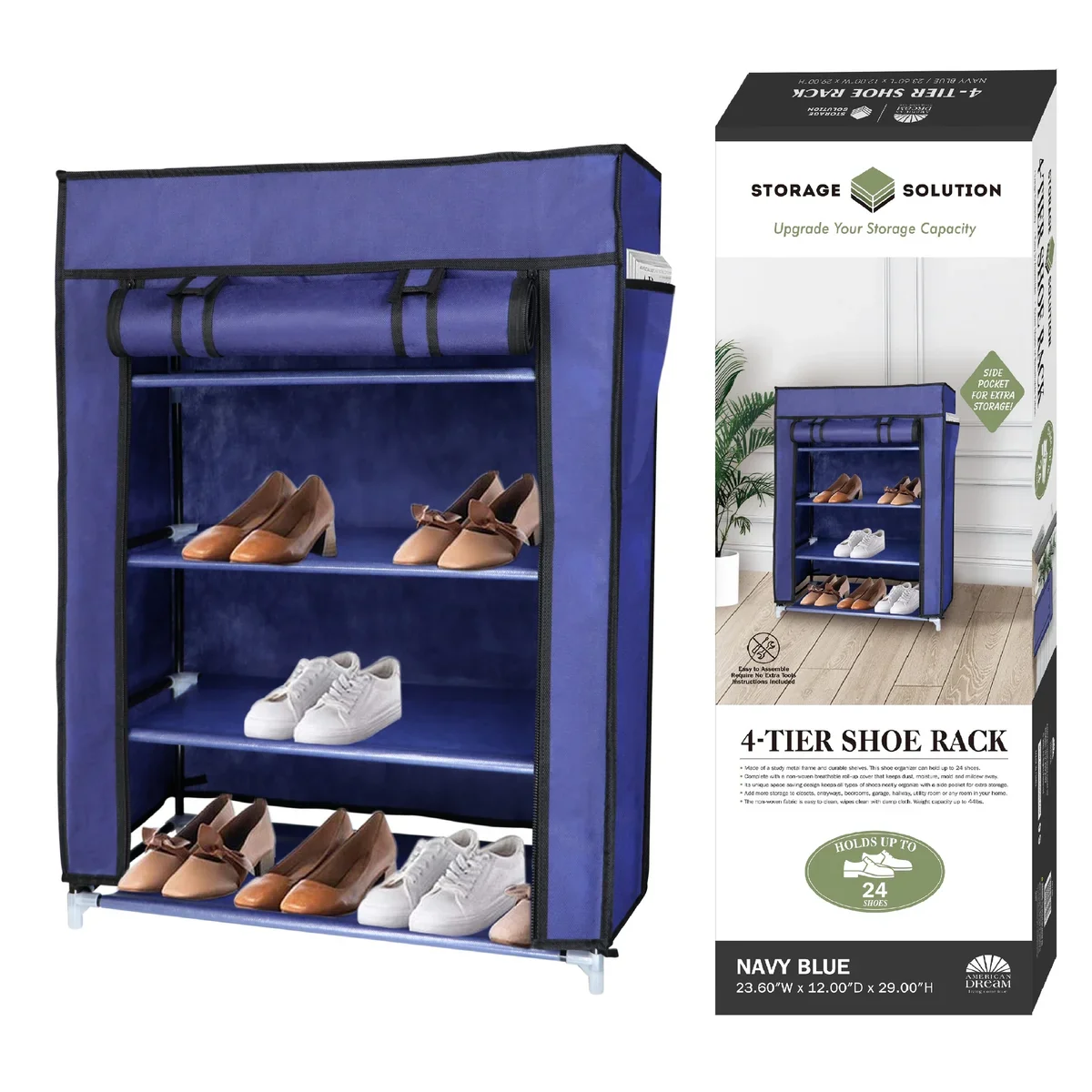 4 Tier Shoe Rack with Side Pocket Holds 24 Shoes - Image 16