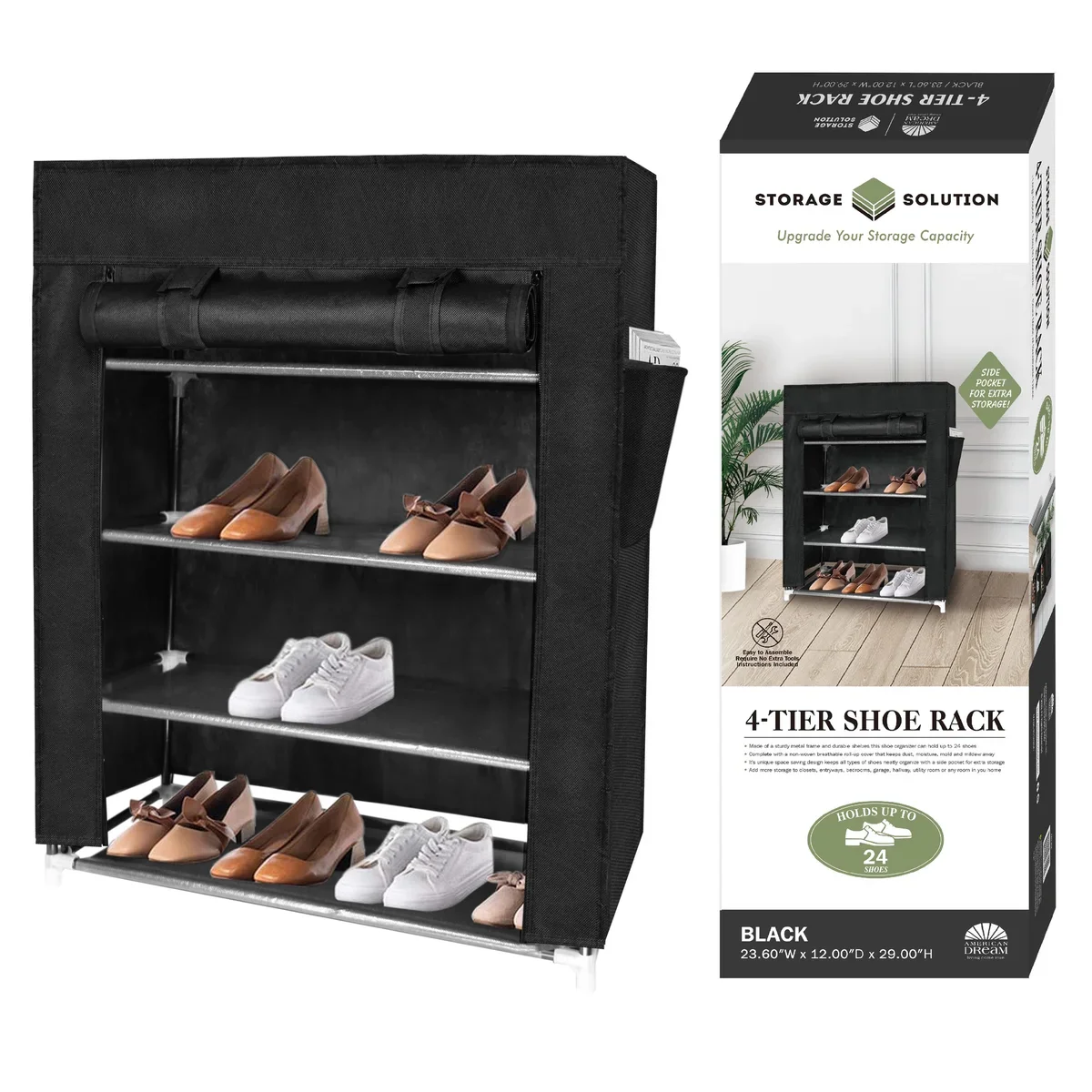 4 Tier Shoe Rack with Side Pocket Holds 24 Shoes - Image 8