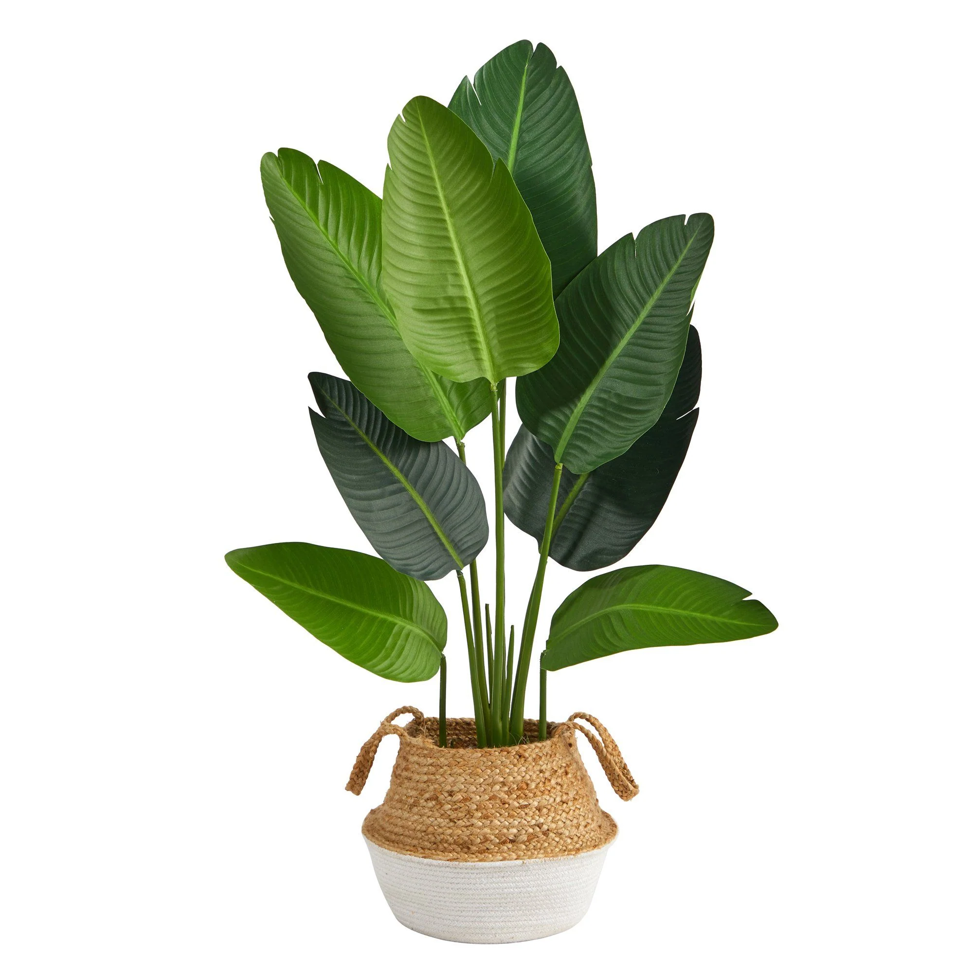 4’ Travelers Palm Artificial Tree in Boho Chic Handmade Cotton & Jute White Woven Planter - Image 2