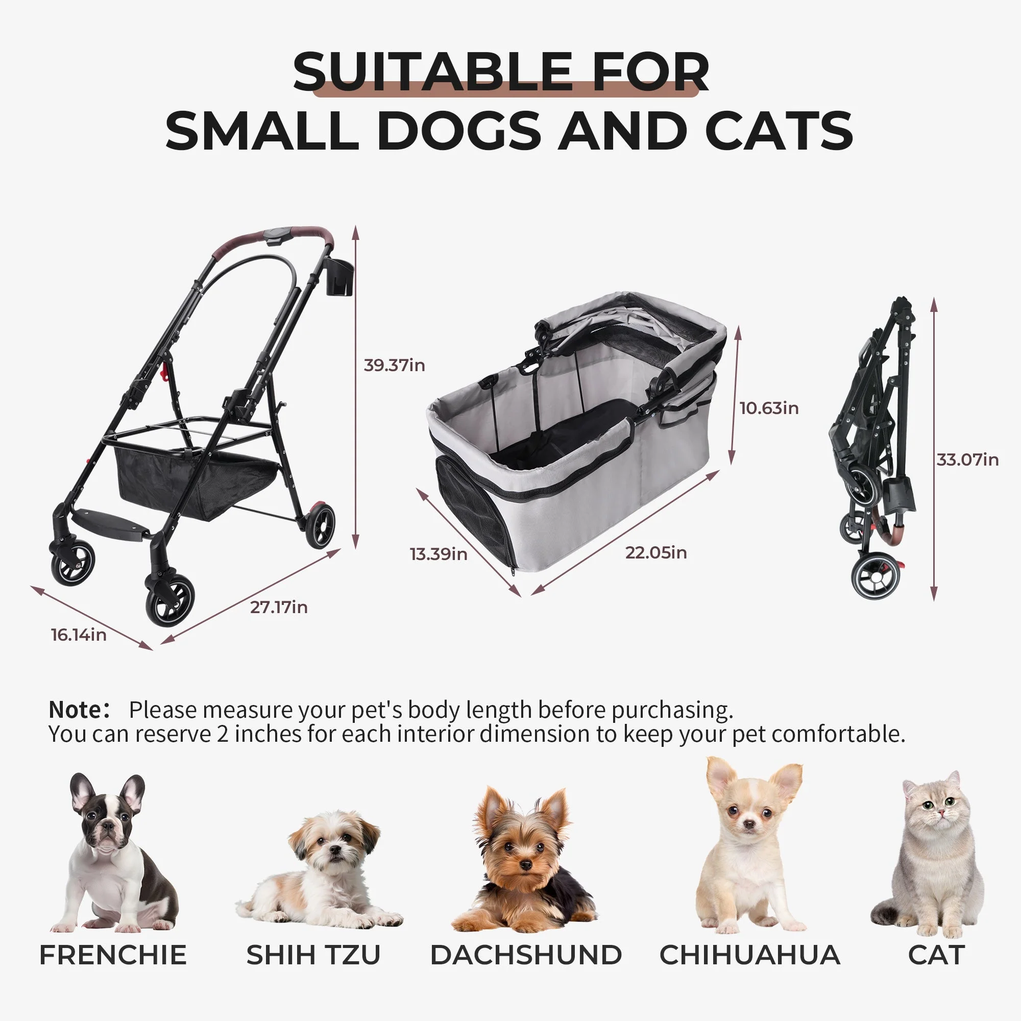 4-Wheel Foldable Pet Stroller for Dogs & Cats - Image 2