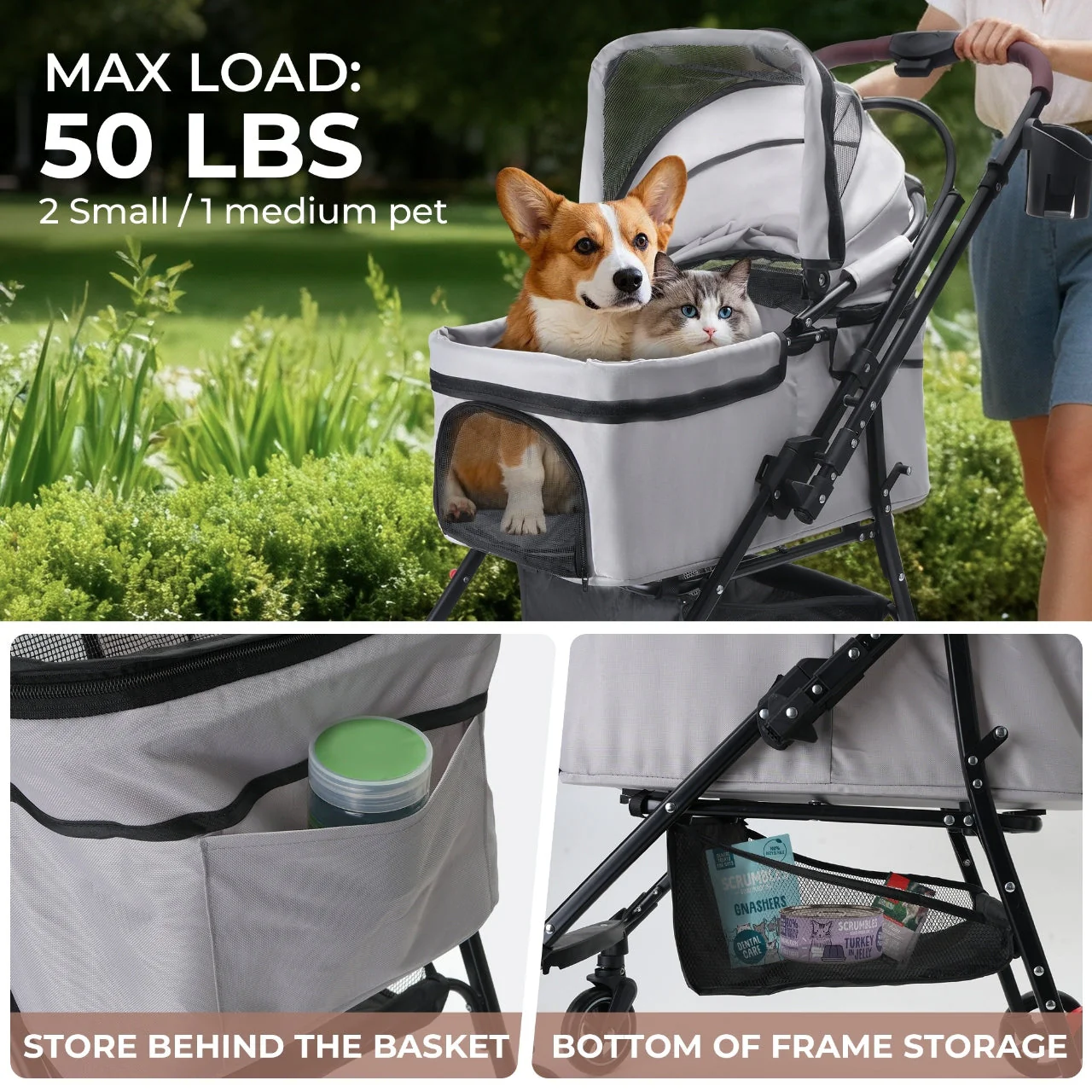4-Wheel Foldable Pet Stroller for Dogs & Cats - Image 3