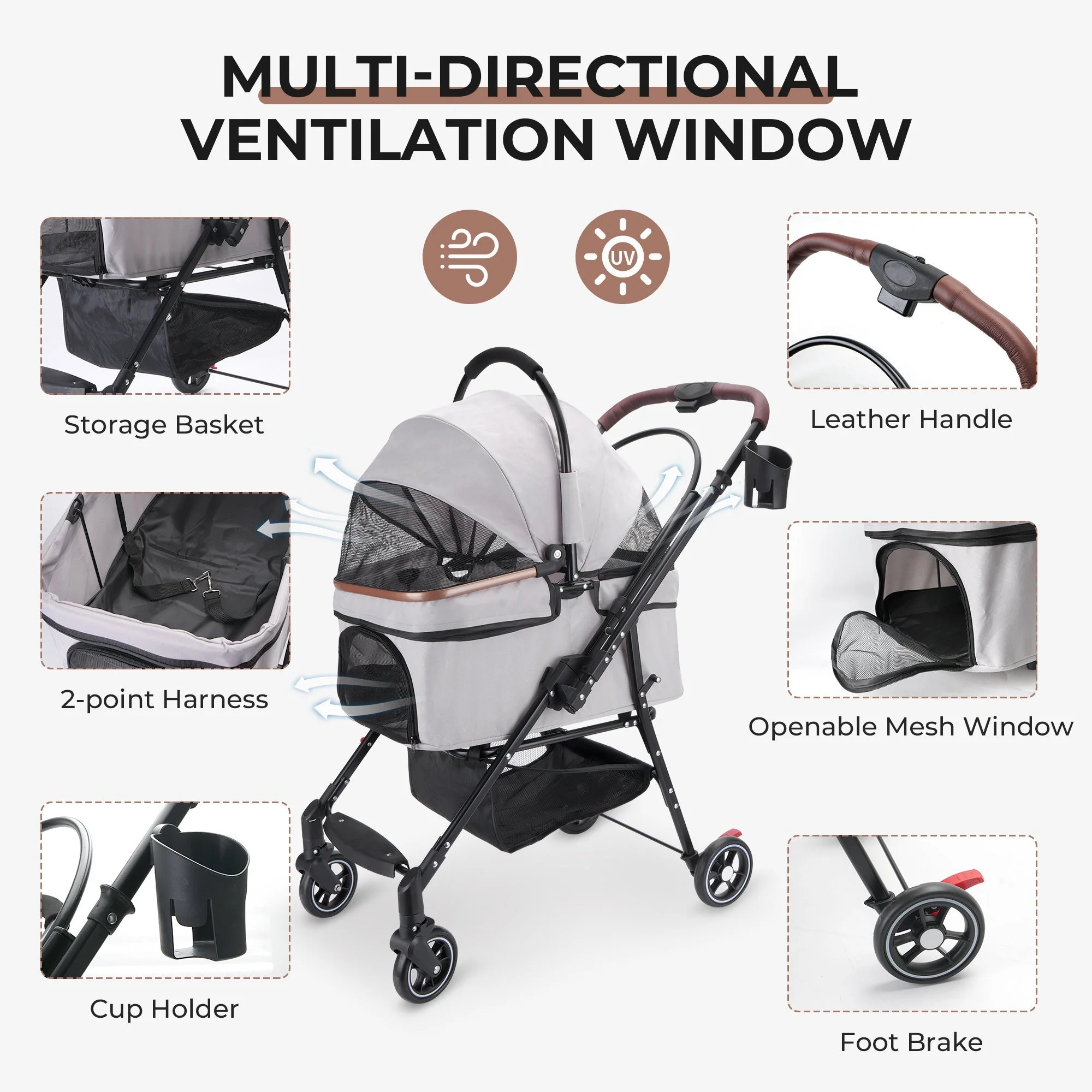 4-Wheel Foldable Pet Stroller for Dogs & Cats - Image 4