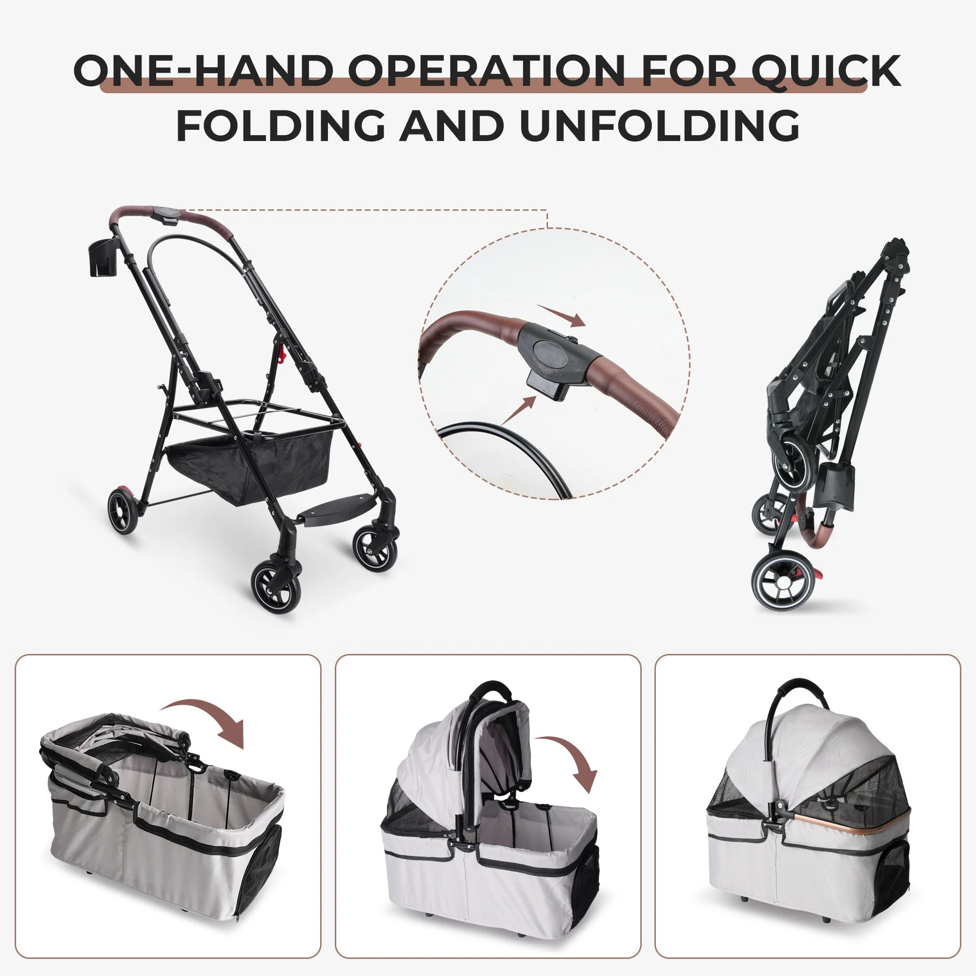 4-Wheel Foldable Pet Stroller for Dogs & Cats - Image 5