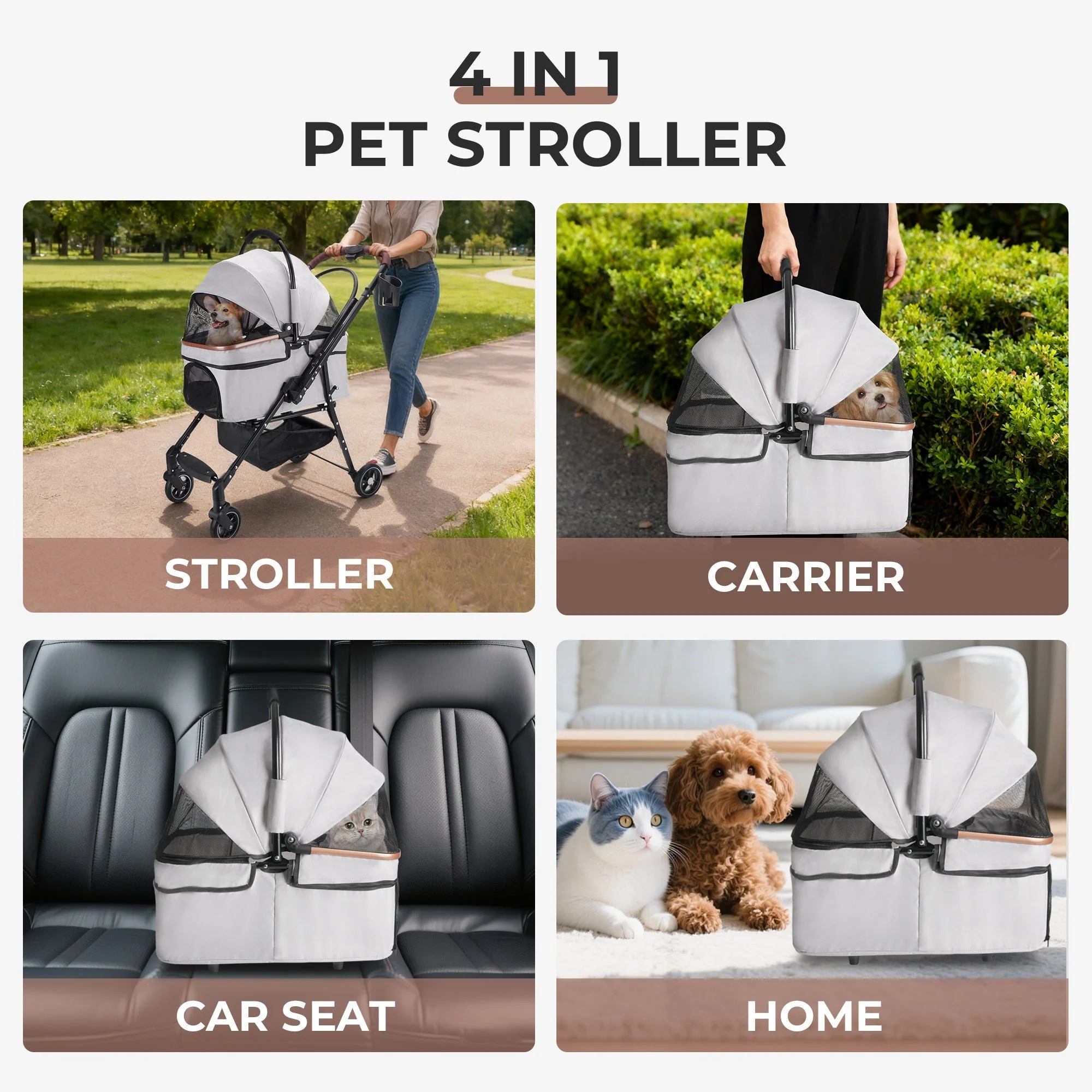 4-Wheel Foldable Pet Stroller for Dogs & Cats - Image 6
