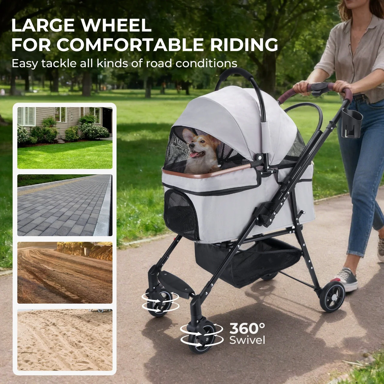 4-Wheel Foldable Pet Stroller for Dogs & Cats - Image 7