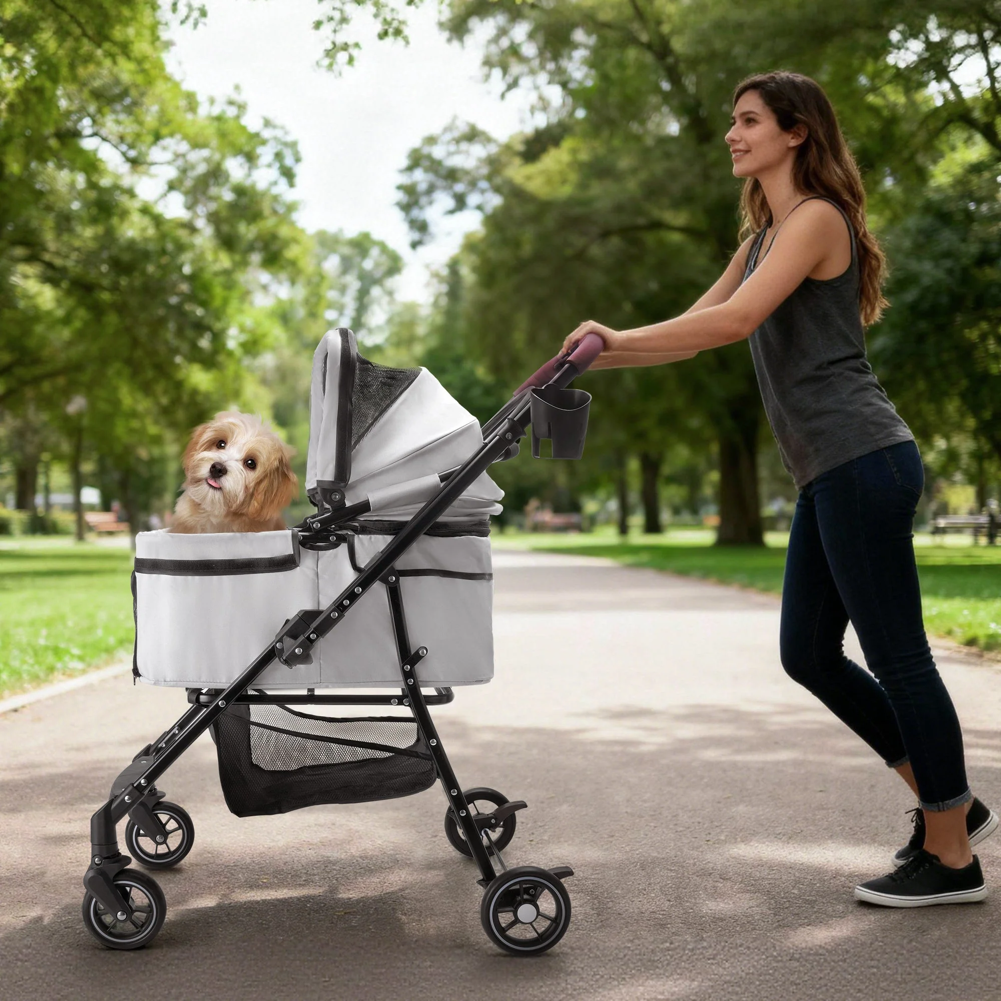 4-Wheel Foldable Pet Stroller for Dogs & Cats - Image 8