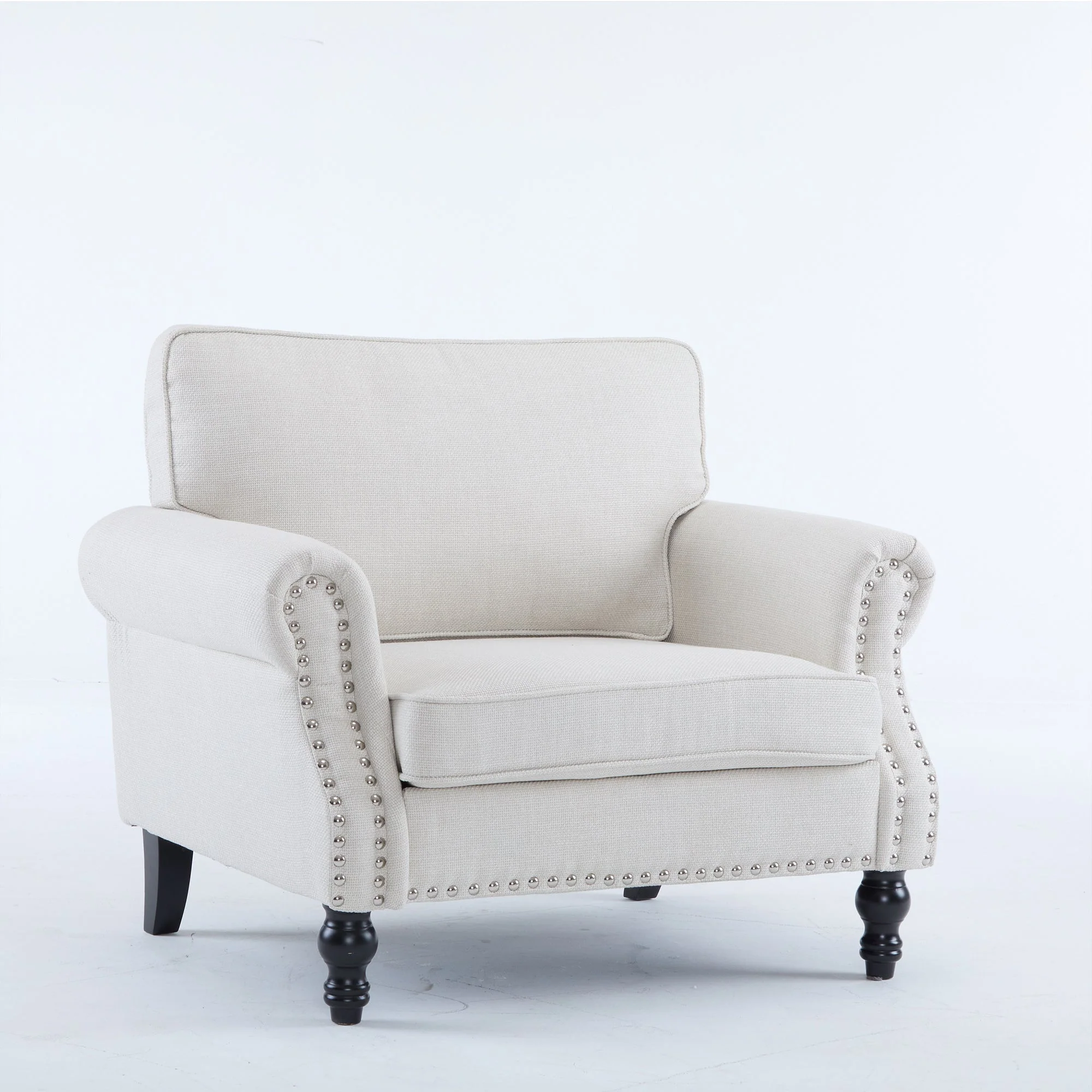 40.16 in Faux Leather Rolled Arm Sofa with Nailhead Trim Beige