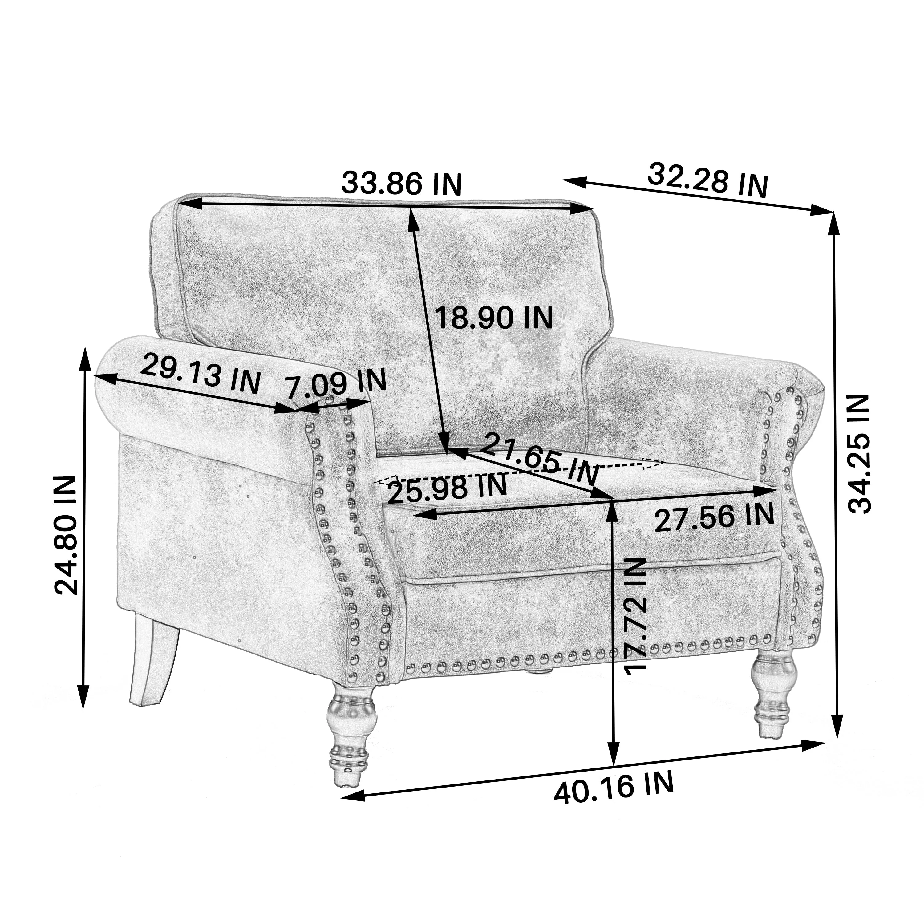 40.16 in Faux Leather Rolled Arm Sofa with Nailhead Trim Beige - Image 3
