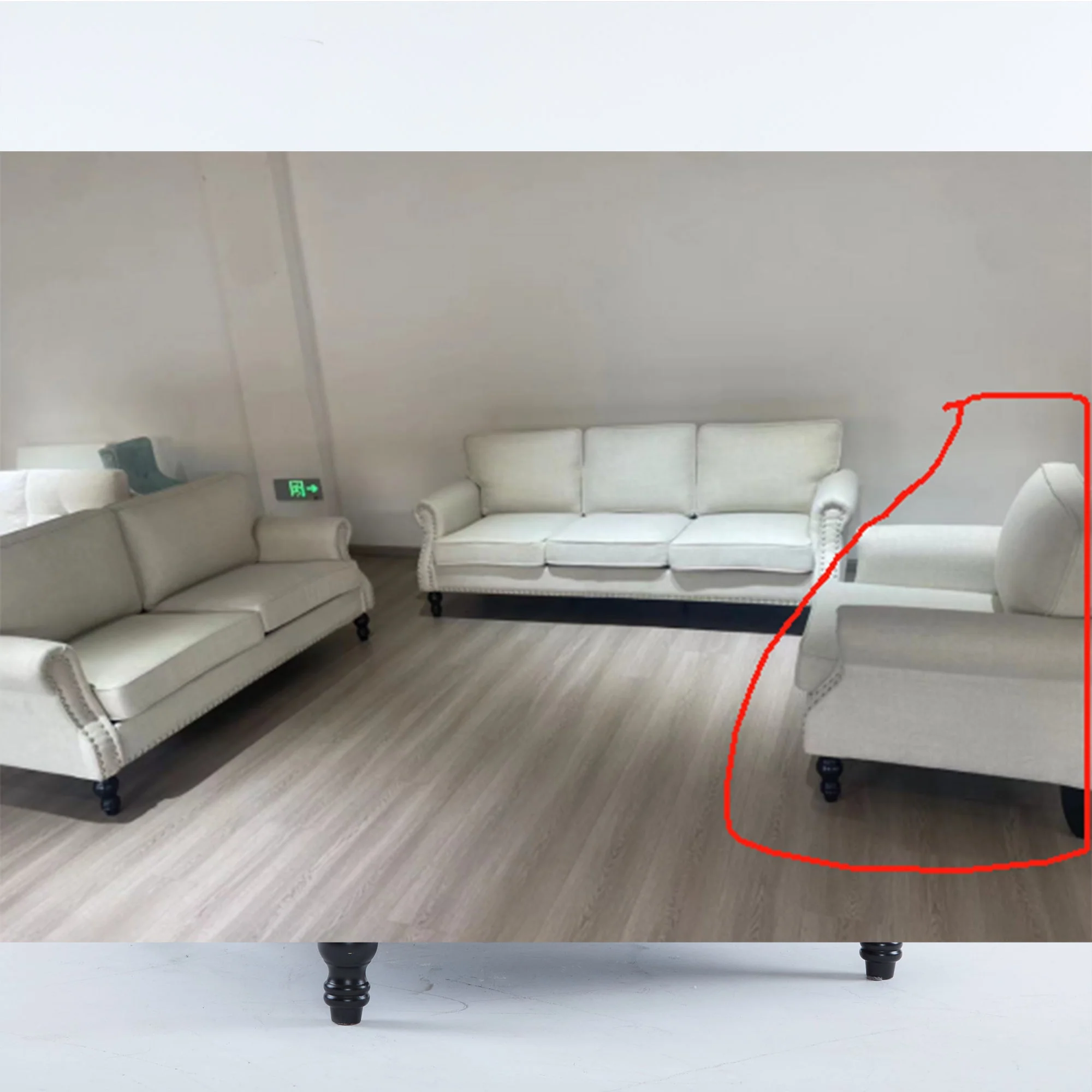 40.16 in Faux Leather Rolled Arm Sofa with Nailhead Trim Beige - Image 7