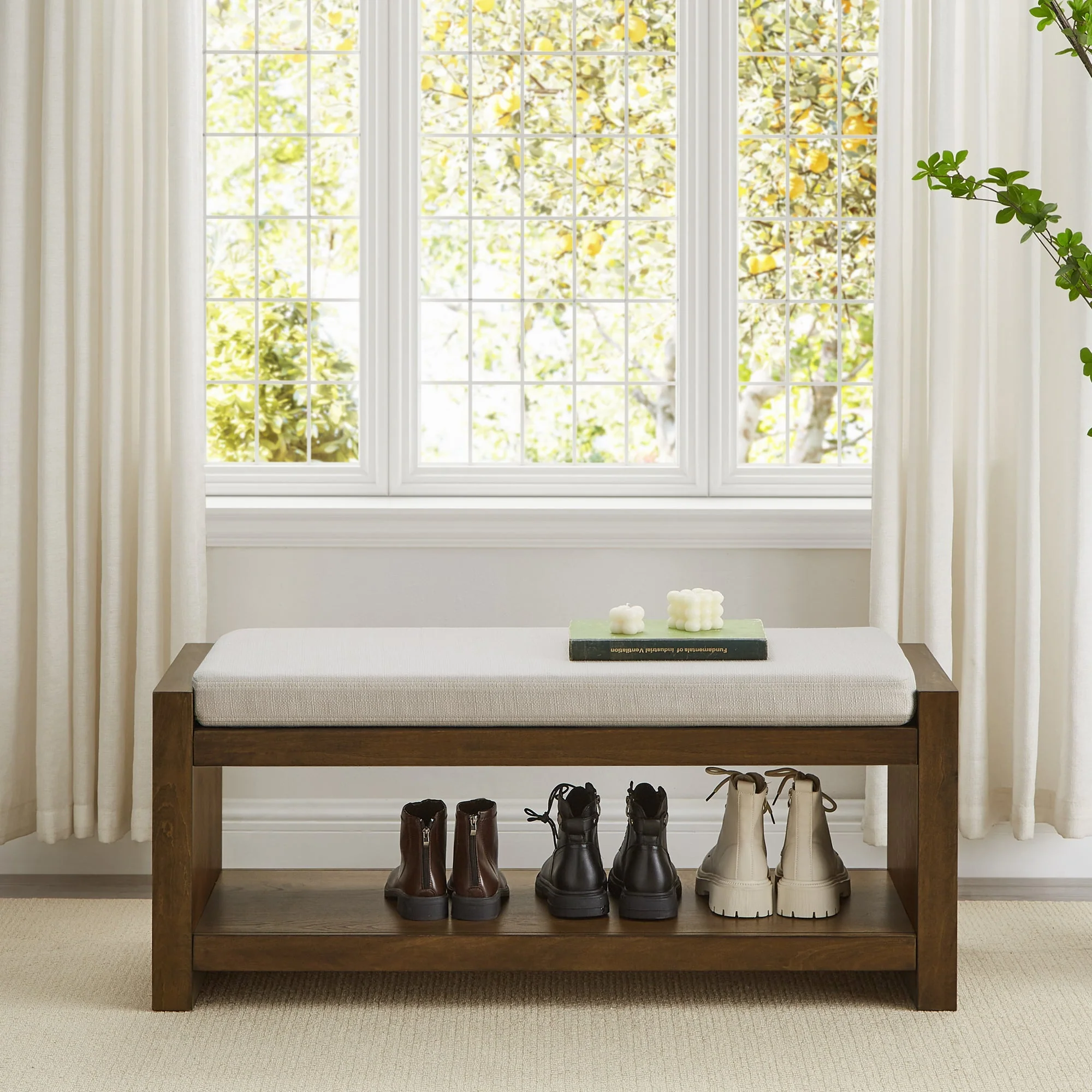 40" Accent Bench with Lower Shelf Shoe Rack - Image 2