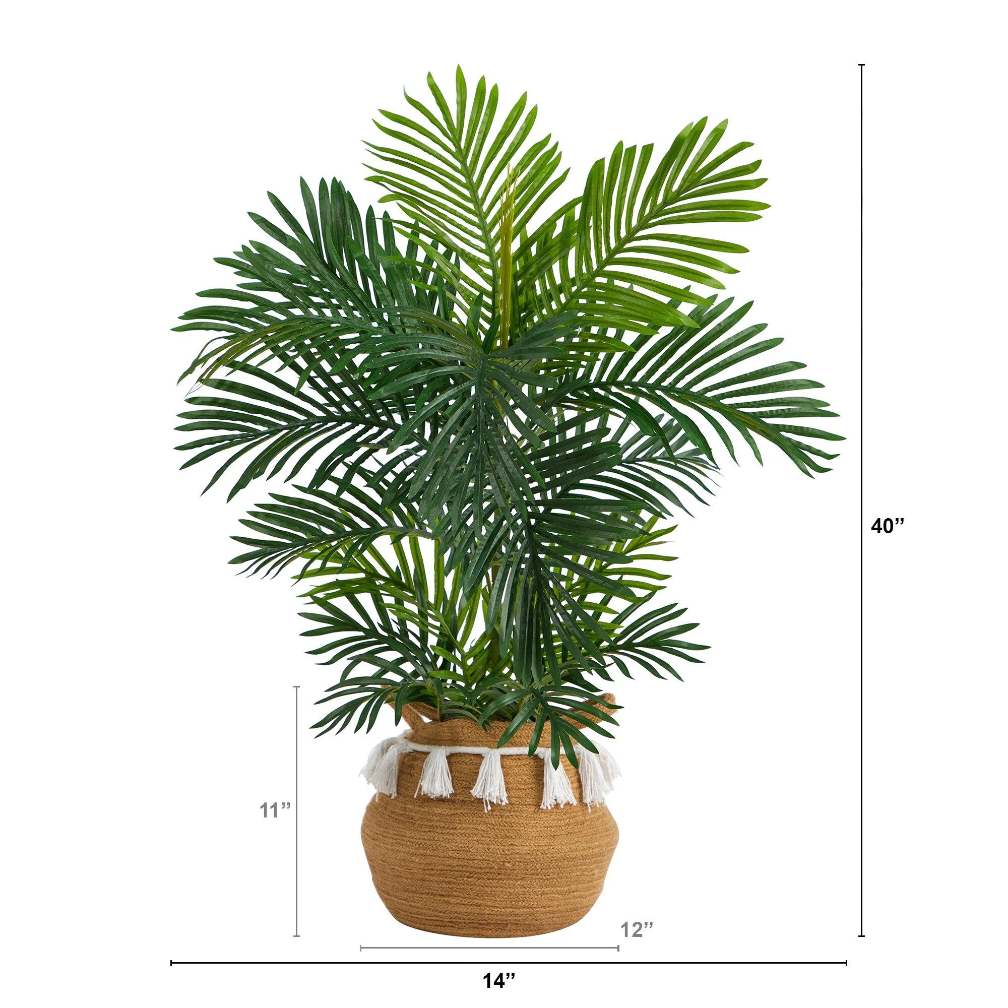 40” Areca Palm Tree in Boho Chic Handmade Natural Cotton Woven Planter with Tassels UV Resistant - Image 2