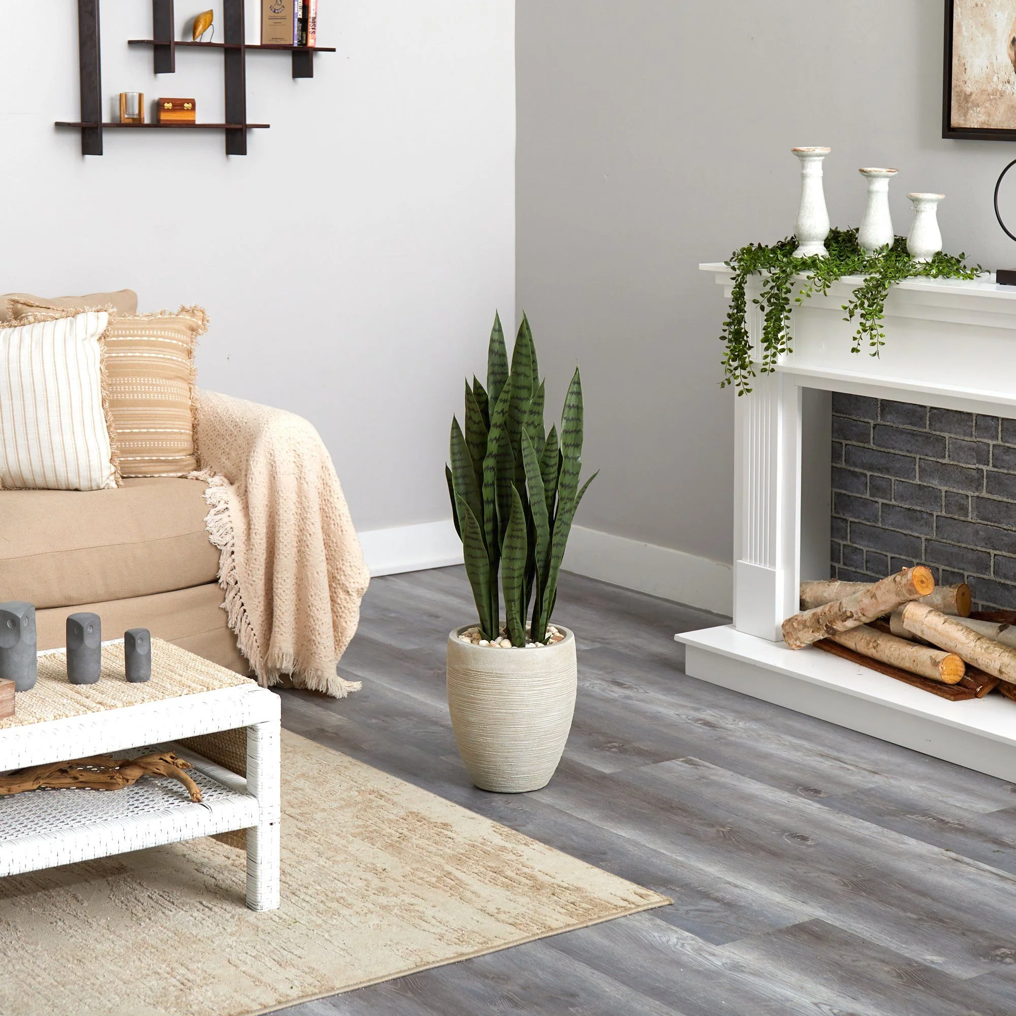 40” Sansevieria Artificial Plant in Sand Colored Planter - Image 4