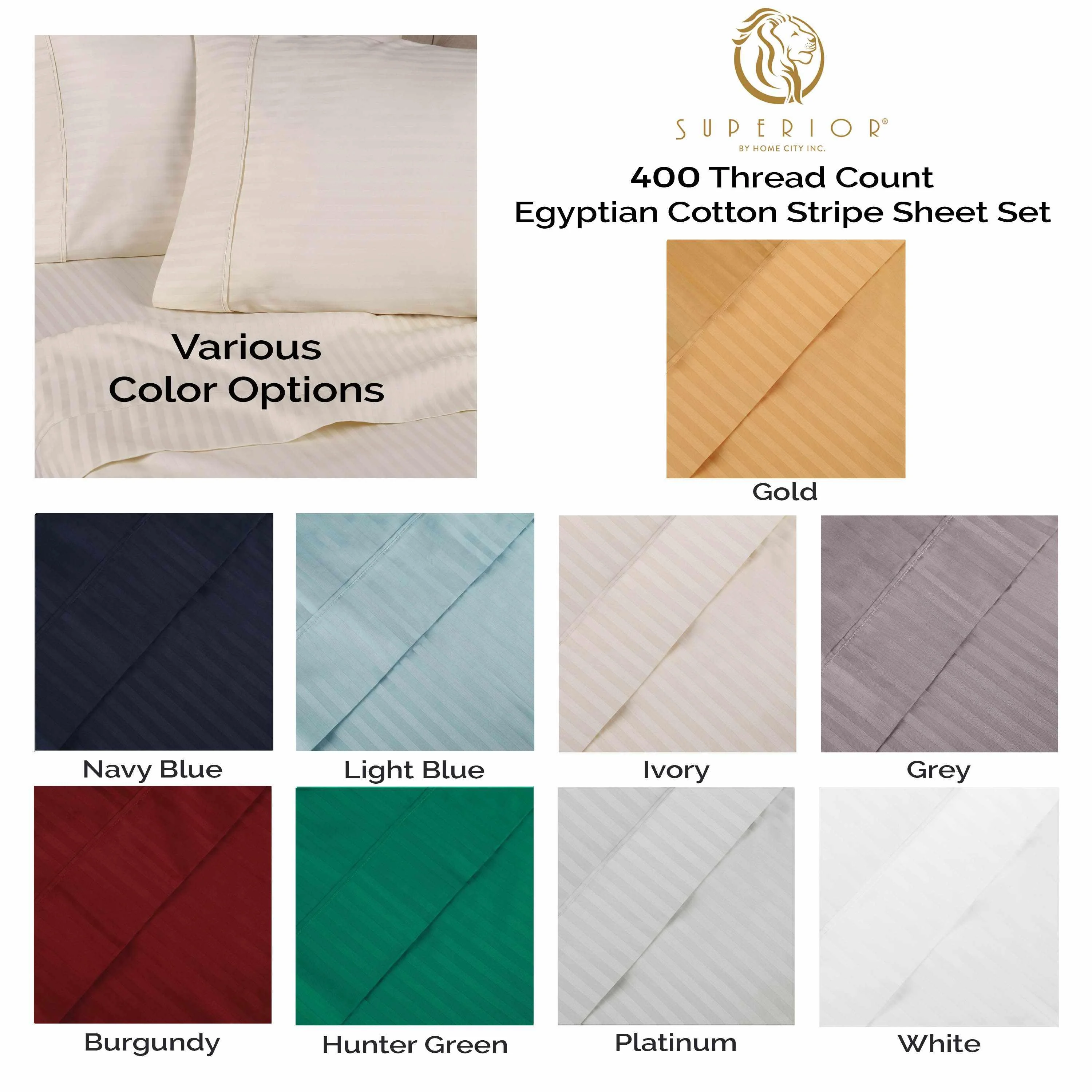 400 Thread Count Egyptian Cotton Sateen Stripe Bed Sheet Set - Image 21