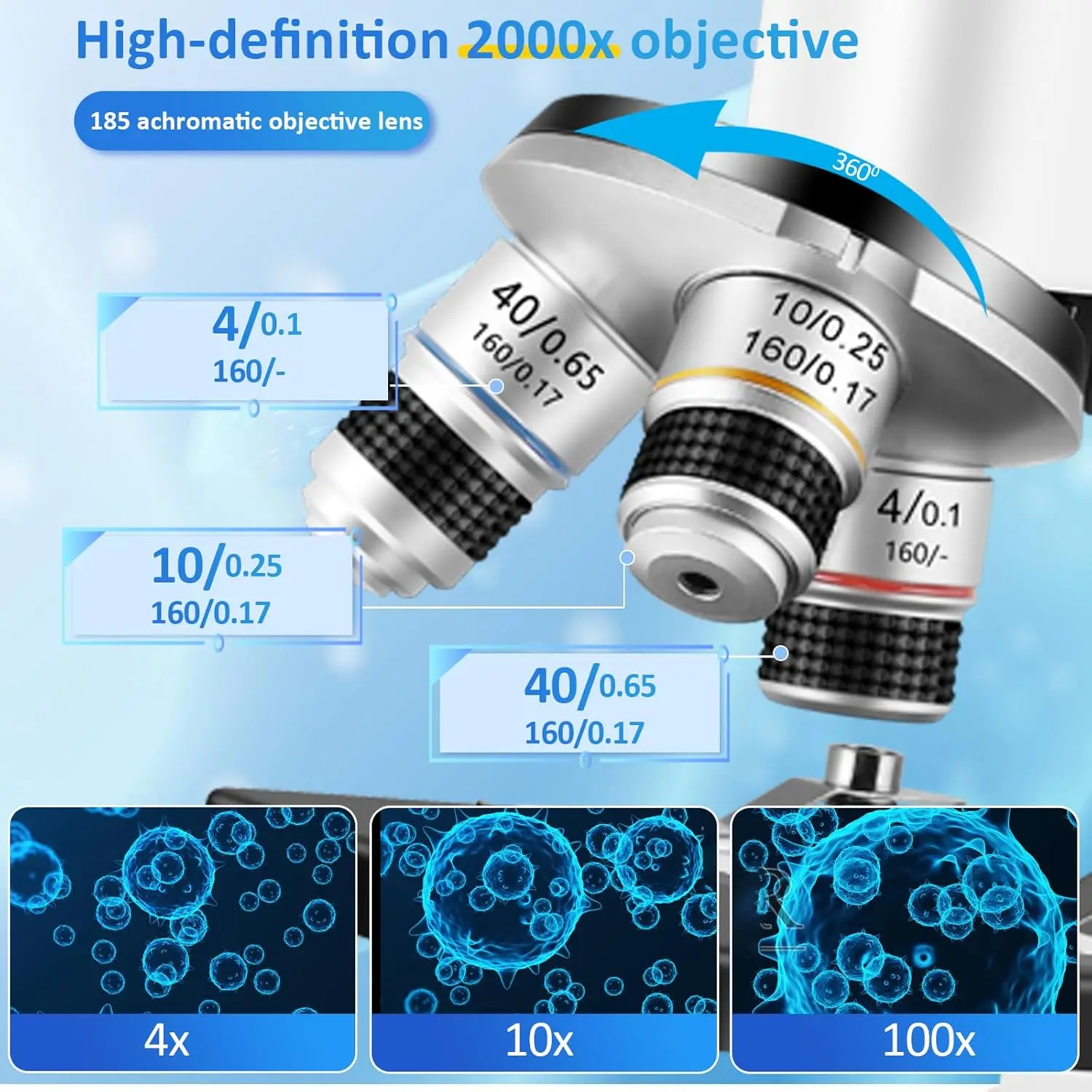 40X–2000X Microscope for Kids Adults with LED Light Phone Adapter Science Kit - Image 2