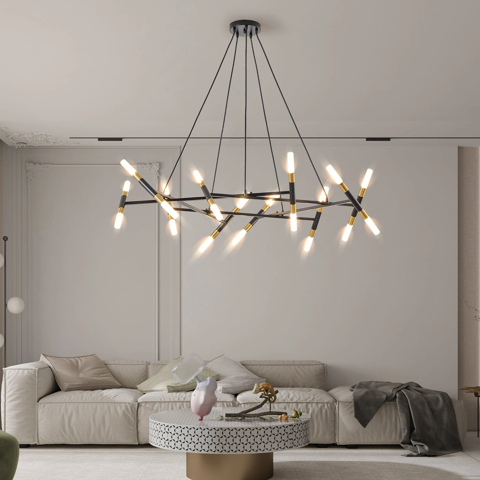 41'' Black & Golden Modern Chandelier Light Fixture - Image 4
