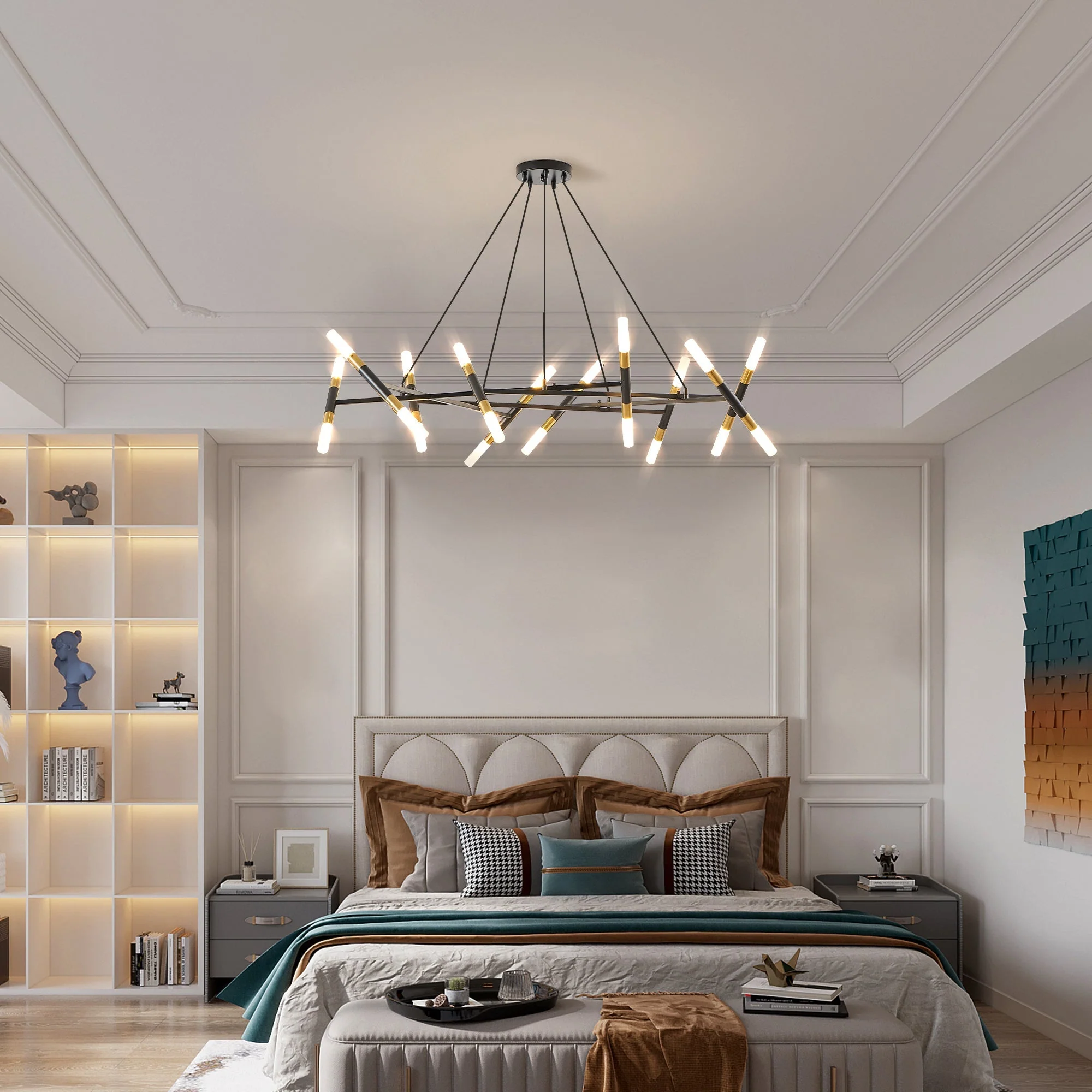 41'' Black & Golden Modern Chandelier Light Fixture - Image 5