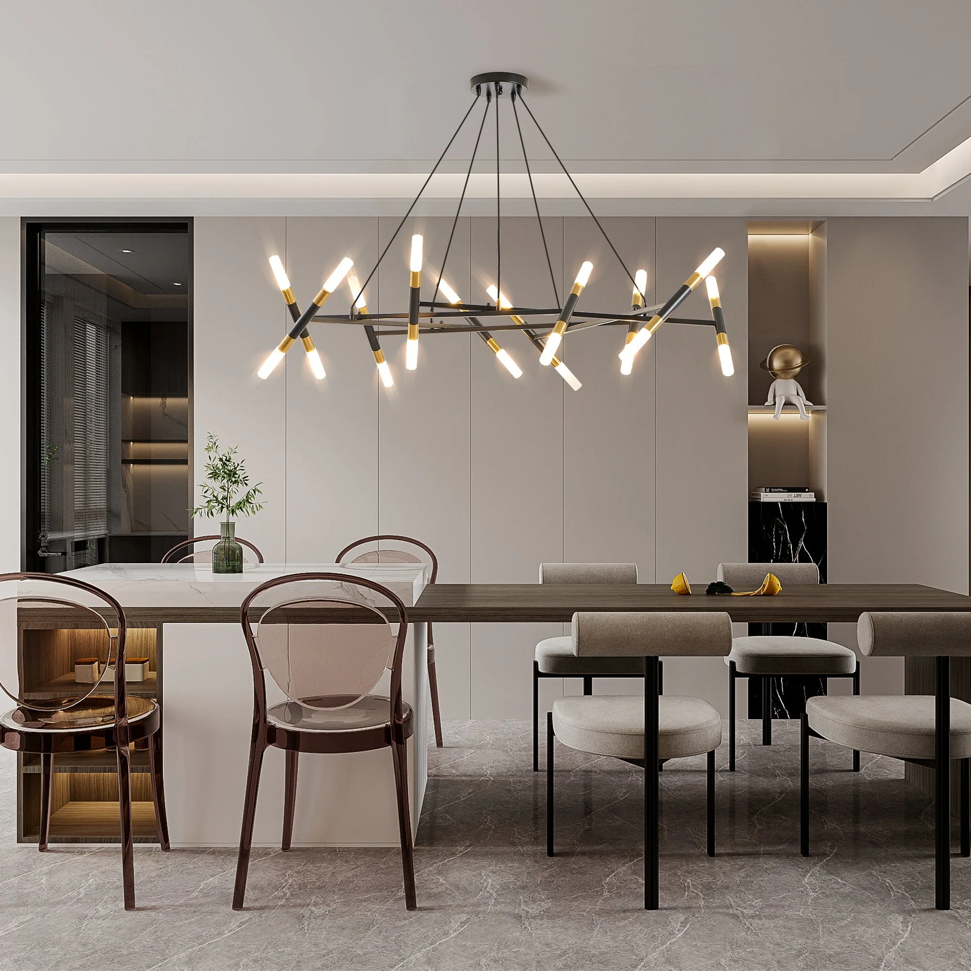 41'' Black & Golden Modern Chandelier Light Fixture - Image 6